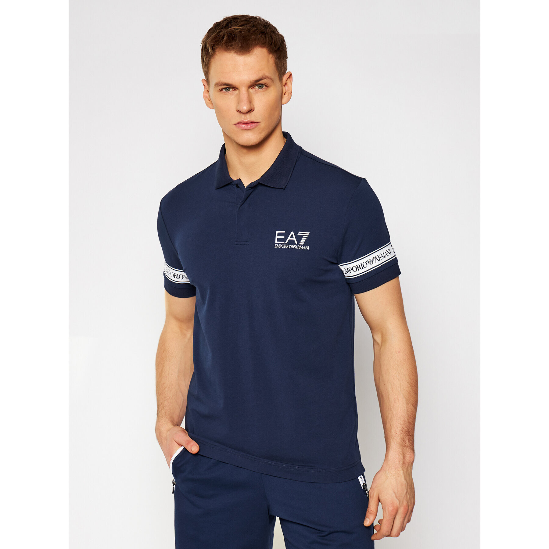 EA7 Emporio Armani Тениска с яка и копчета 3KPF04 PJ03Z 1554 Тъмносин Regular Fit - Pepit.bg