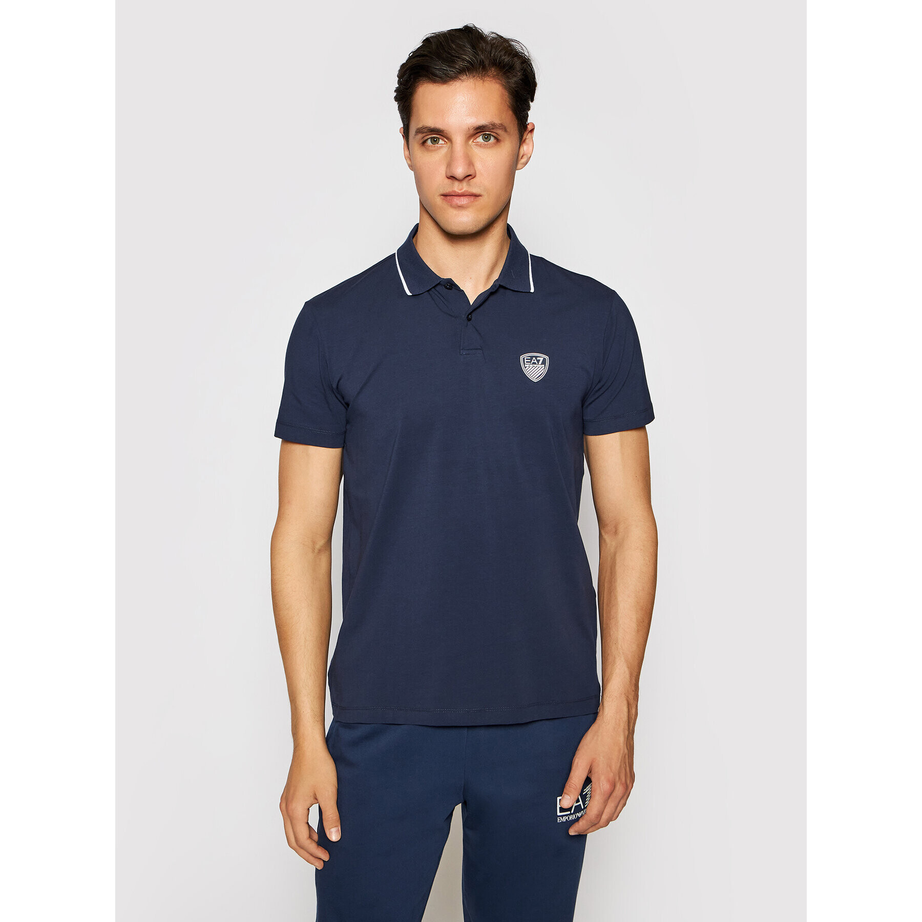 EA7 Emporio Armani Тениска с яка и копчета 3KPF05 PJ03Z 1554 Тъмносин Regular Fit - Pepit.bg