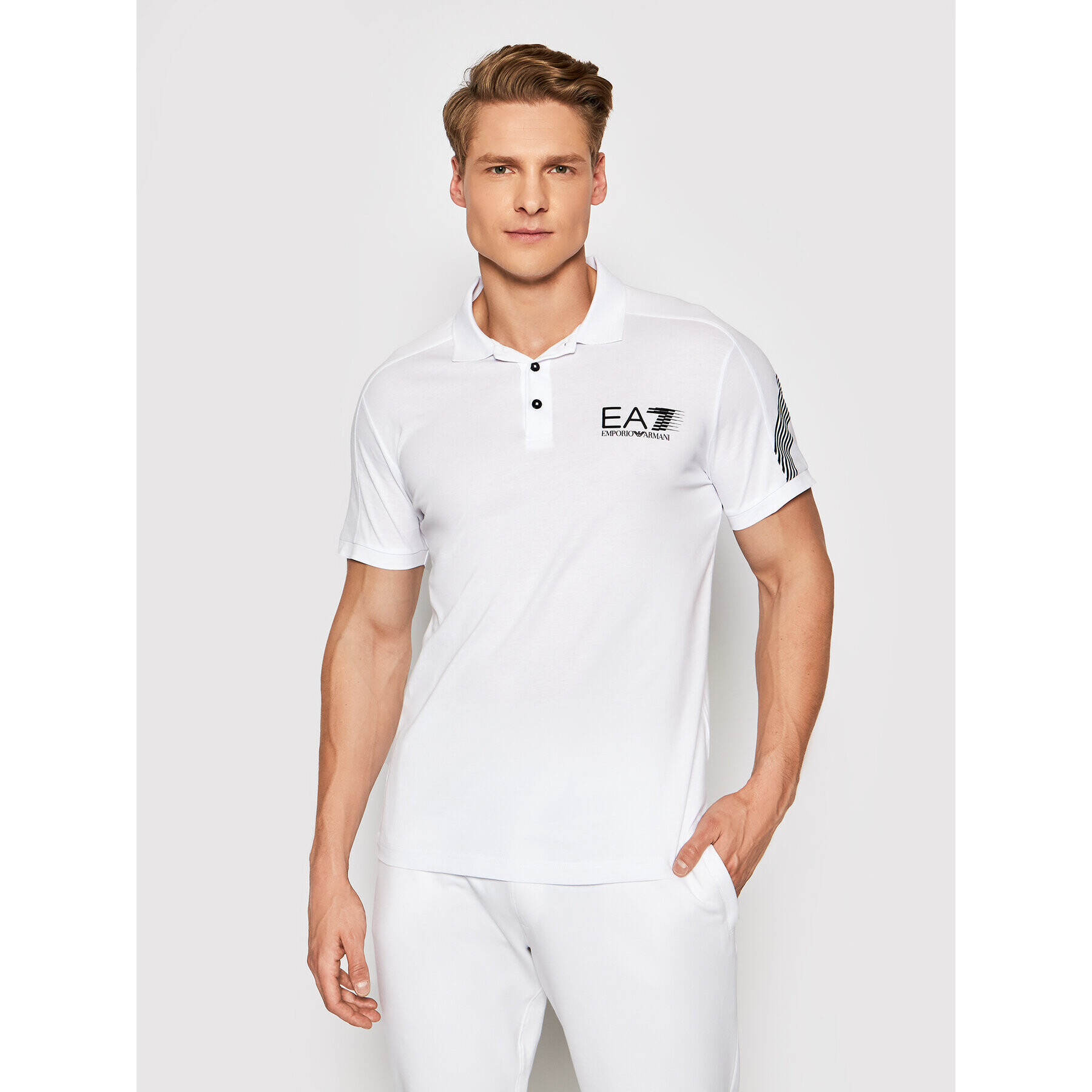 EA7 Emporio Armani Тениска с яка и копчета 3KPF21 PJ02Z 1100 Бял Regular Fit - Pepit.bg