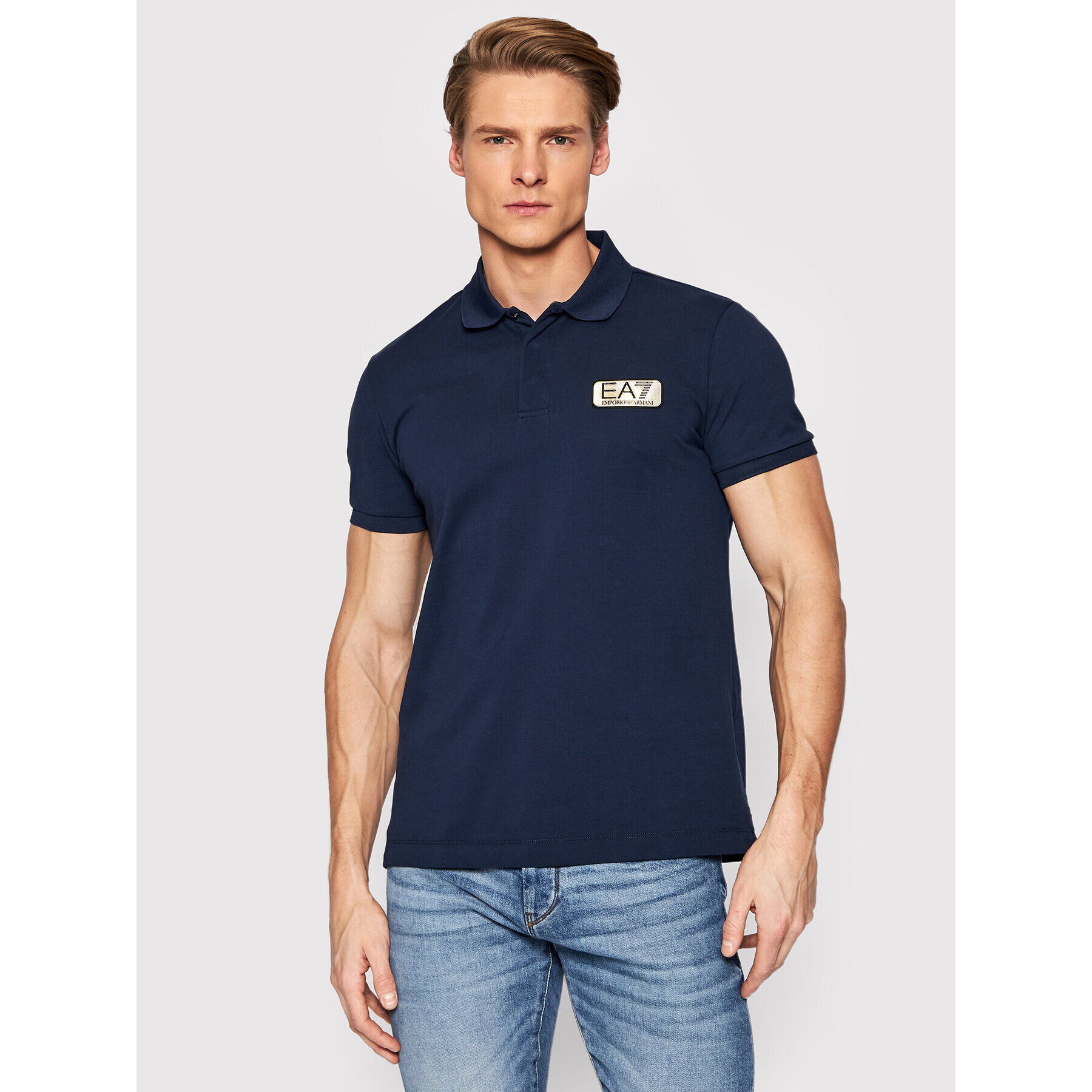 EA7 Emporio Armani Тениска с яка и копчета 3LPF09 PJ5AZ 1554 Тъмносин Slim Fit - Pepit.bg