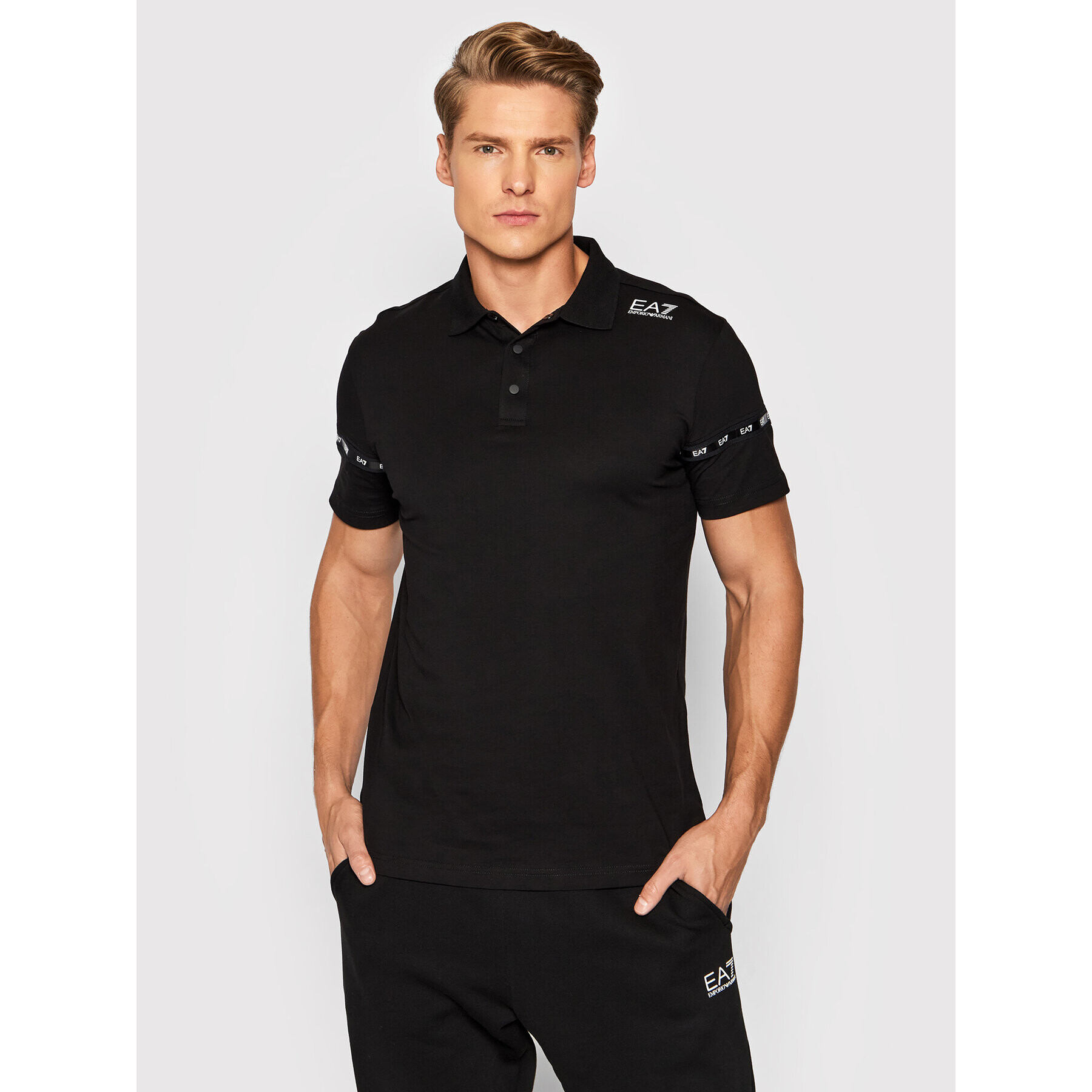 EA7 Emporio Armani Тениска с яка и копчета 6KPF51 PJ02Z 1200 Черен Regular Fit - Pepit.bg