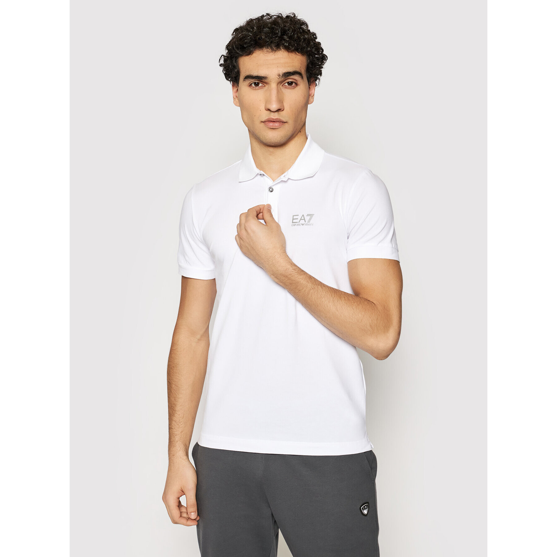 EA7 Emporio Armani Тениска с яка и копчета 8NPF04 PJM5Z 0100 Бял Regular Fit - Pepit.bg