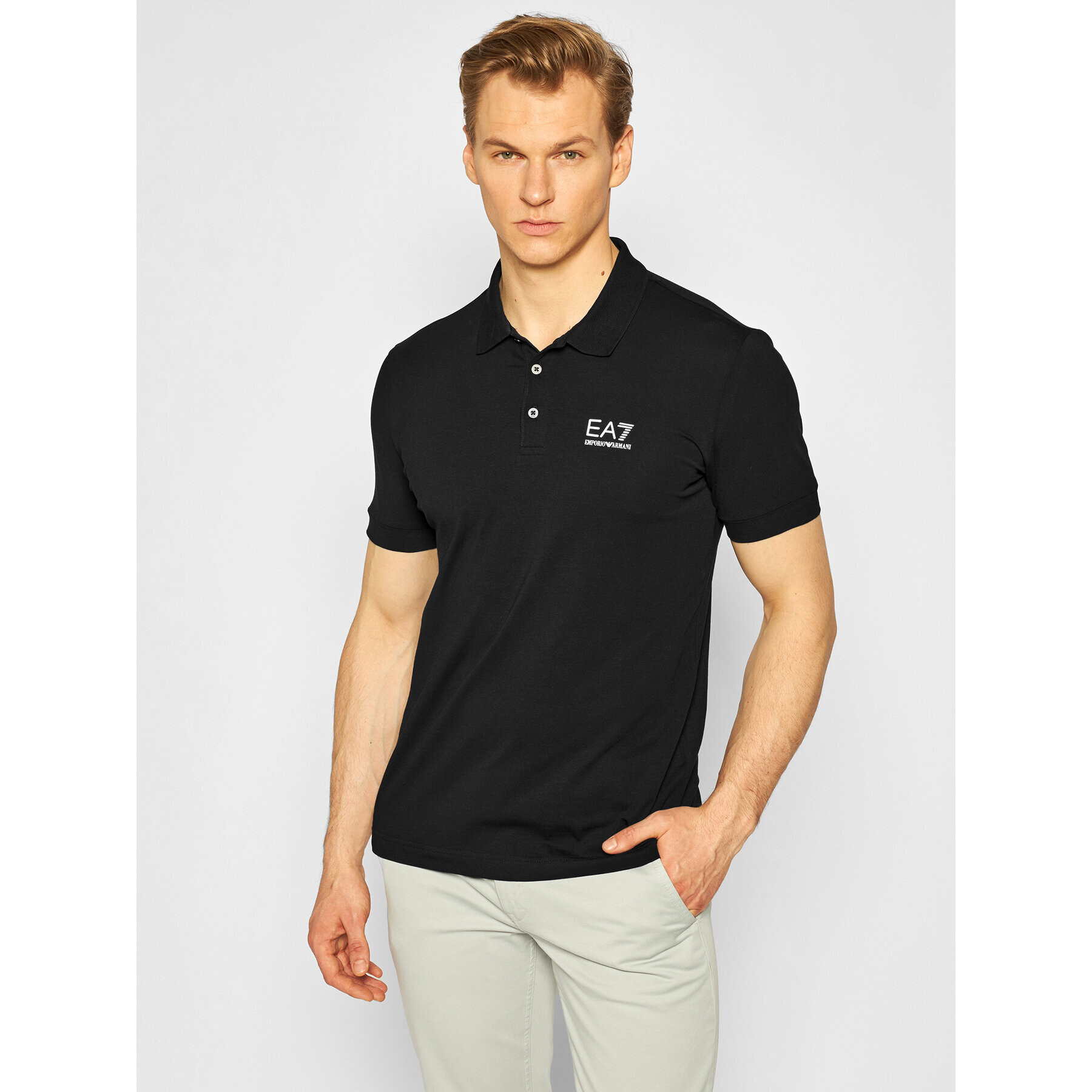 EA7 Emporio Armani Тениска с яка и копчета 8NPF04 PJM5Z 1200 Черен Regular Fit - Pepit.bg