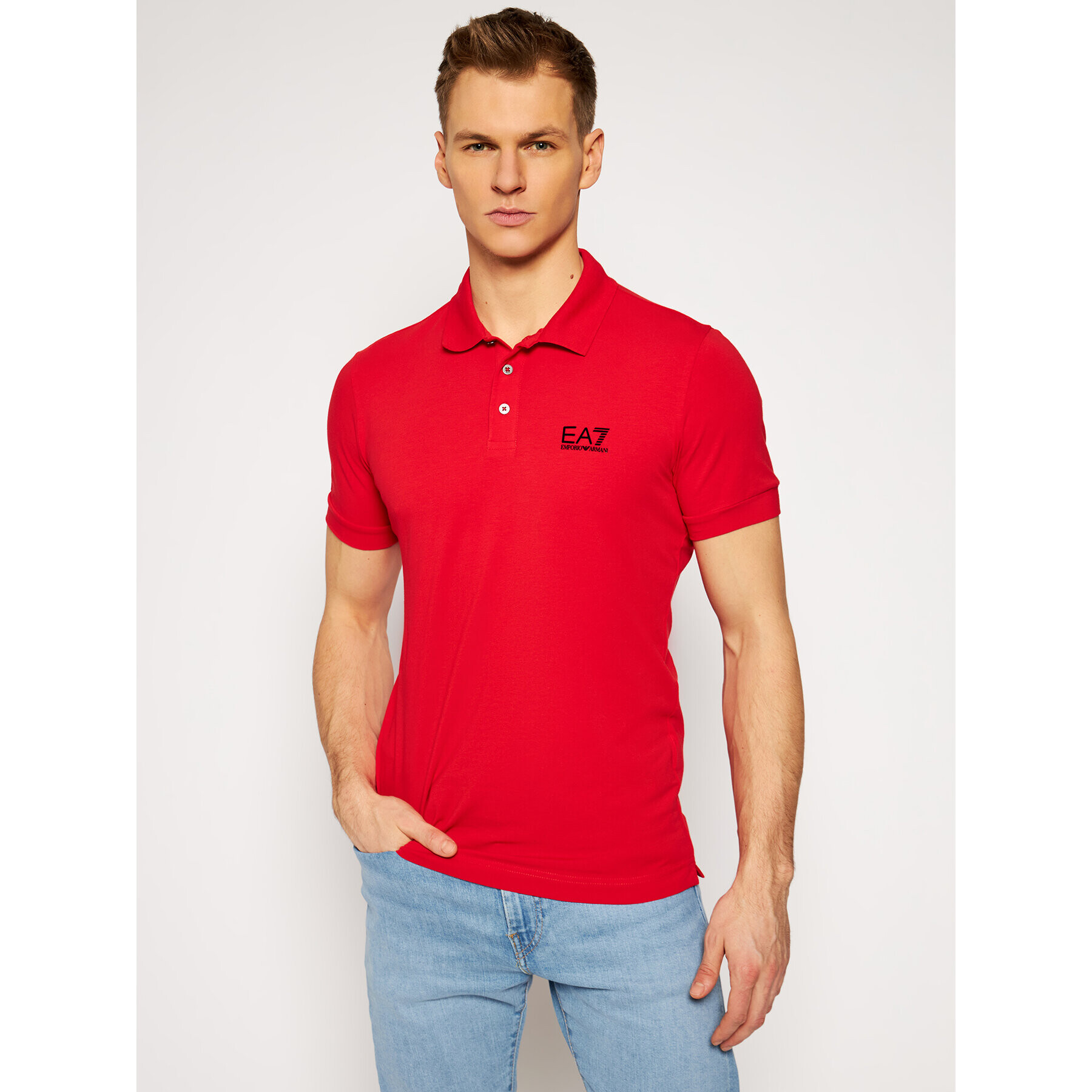 EA7 Emporio Armani Тениска с яка и копчета 8NPF04 PJM5Z 1451 Червен Regular Fit - Pepit.bg