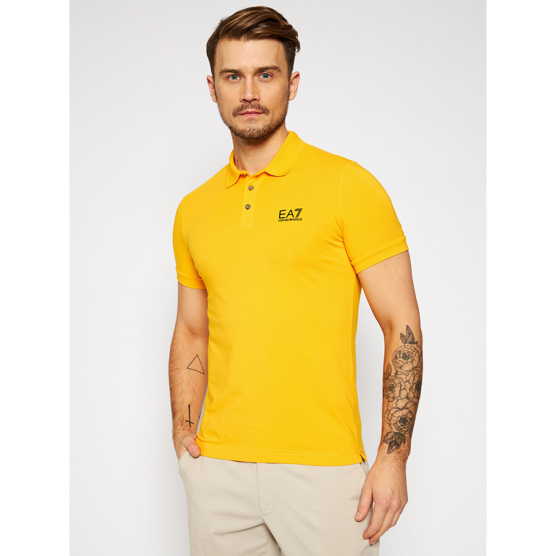 EA7 Emporio Armani Тениска с яка и копчета 8NPF04 PJM5Z 1604 Жълт Regular Fit - Pepit.bg