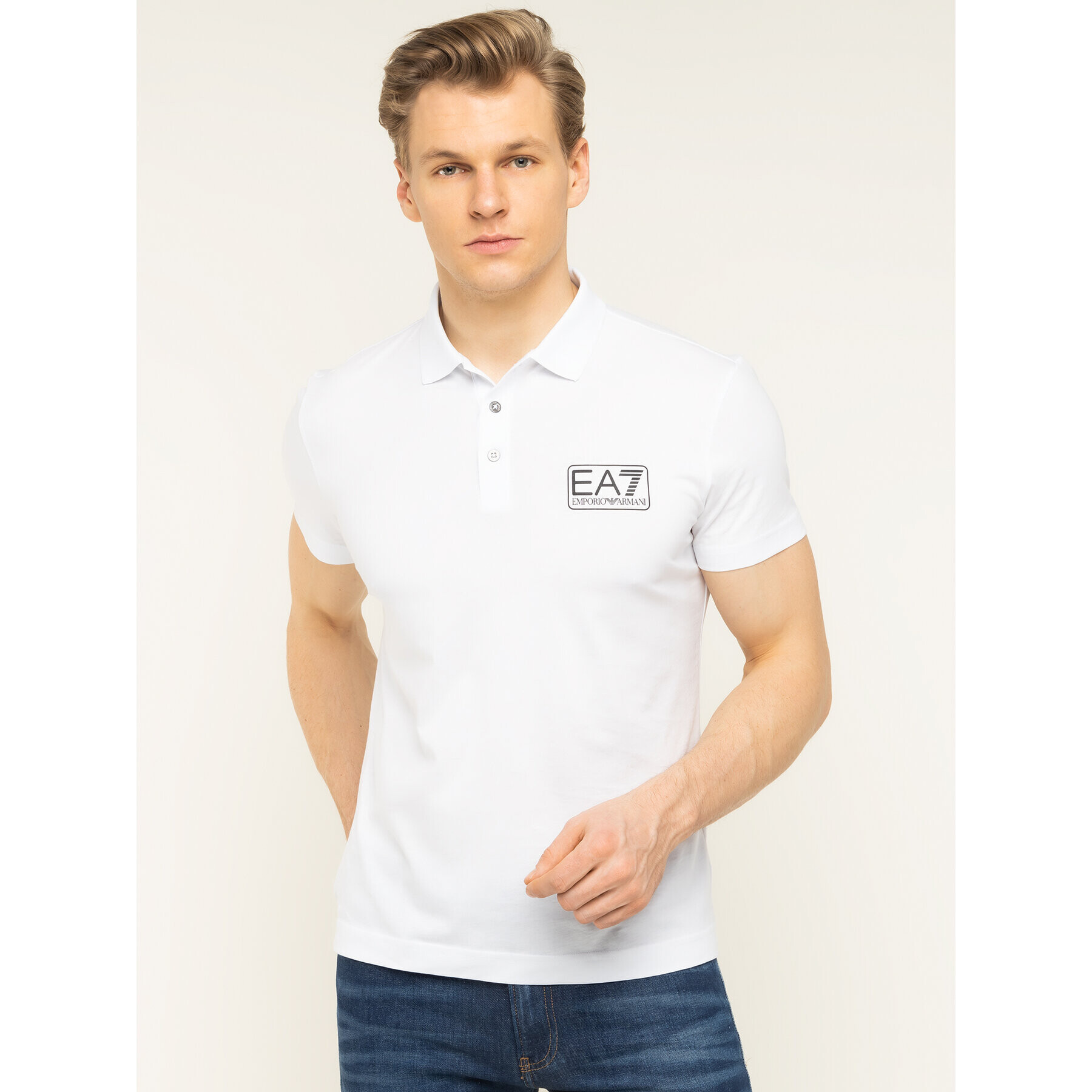 EA7 Emporio Armani Тениска с яка и копчета 8NPF12 PJNQZ 1100 Бял Regular Fit - Pepit.bg