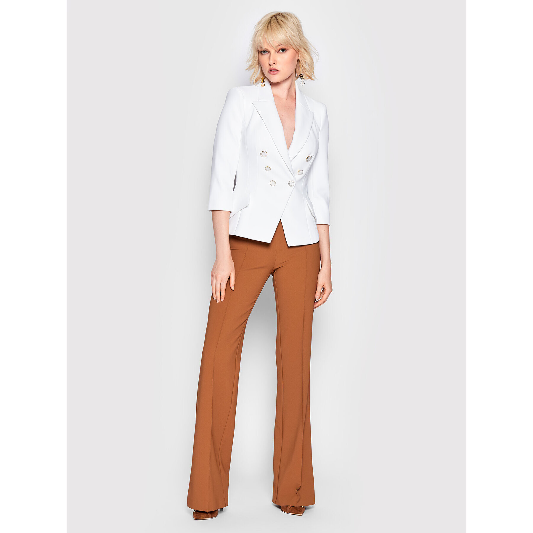 Elisabetta Franchi Блейзър GI-030-26E2-V500 Бял Slim Fit - Pepit.bg