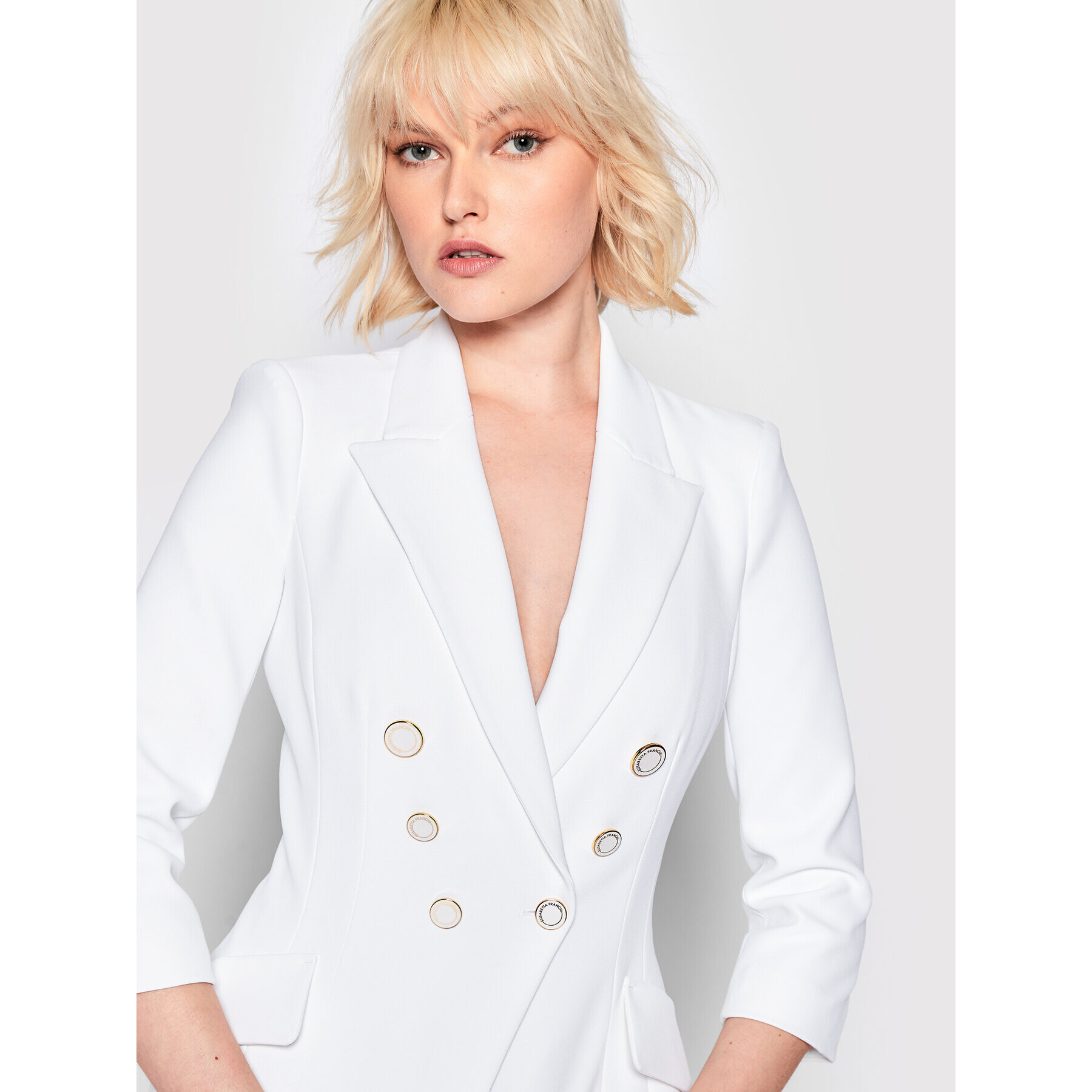 Elisabetta Franchi Блейзър GI-030-26E2-V500 Бял Slim Fit - Pepit.bg