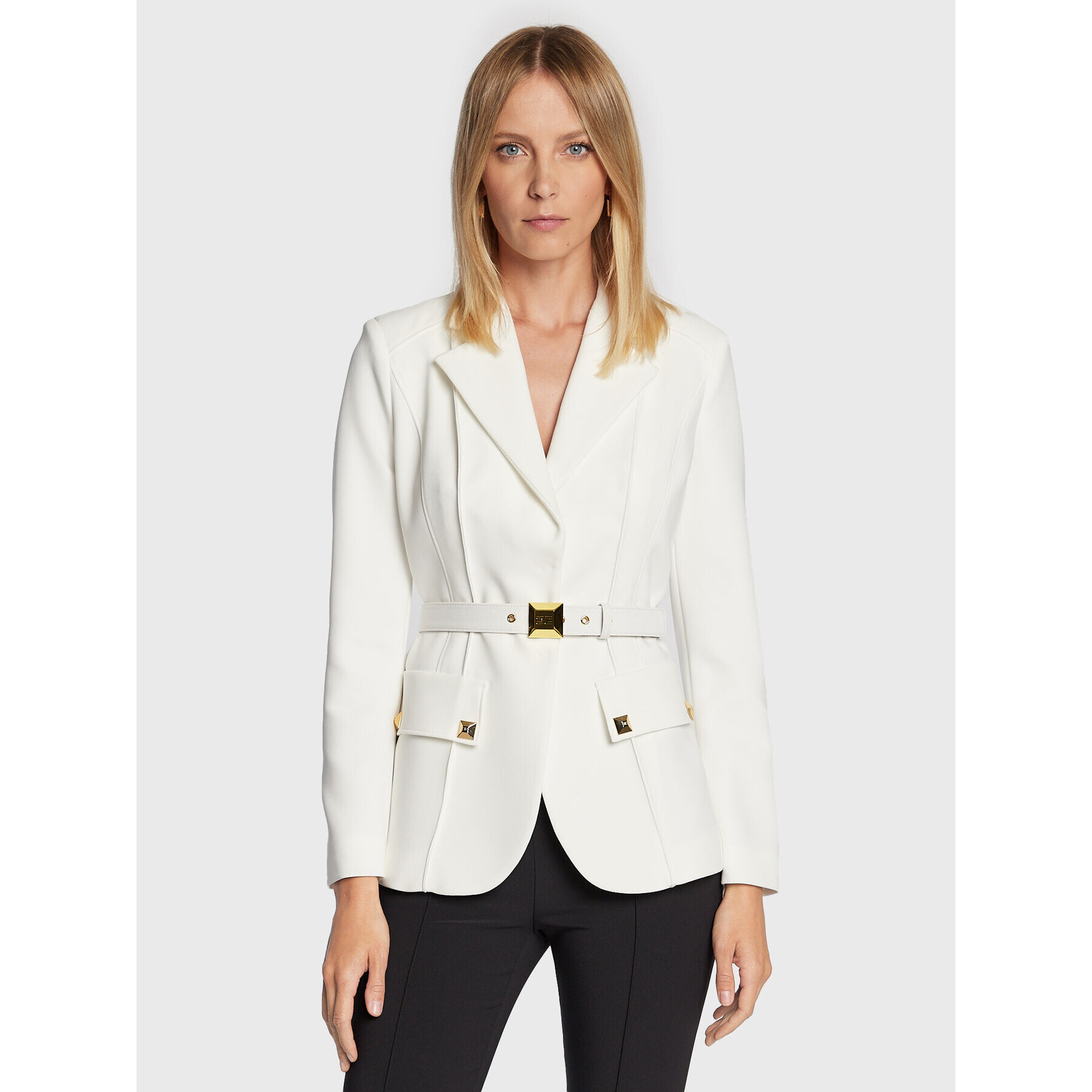 Elisabetta Franchi Сако GI-032-26E2-V600 Бял Regular Fit - Pepit.bg