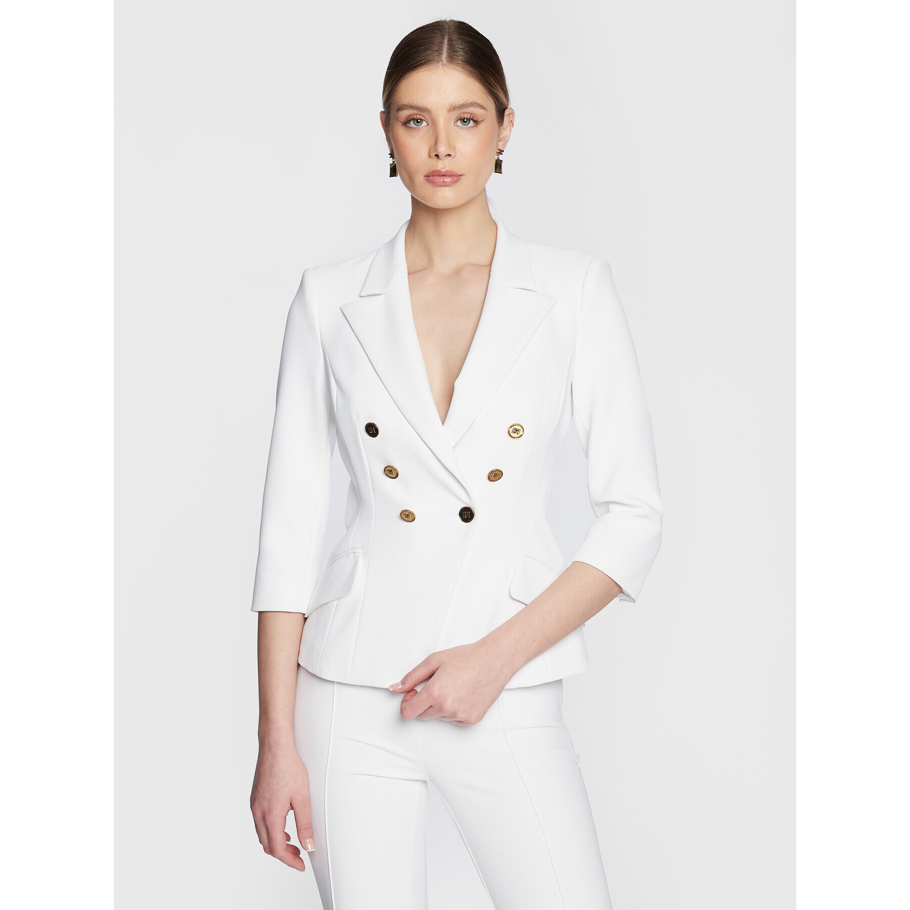 Elisabetta Franchi Сако GI-045-31E2-V560 Бял Slim Fit - Pepit.bg