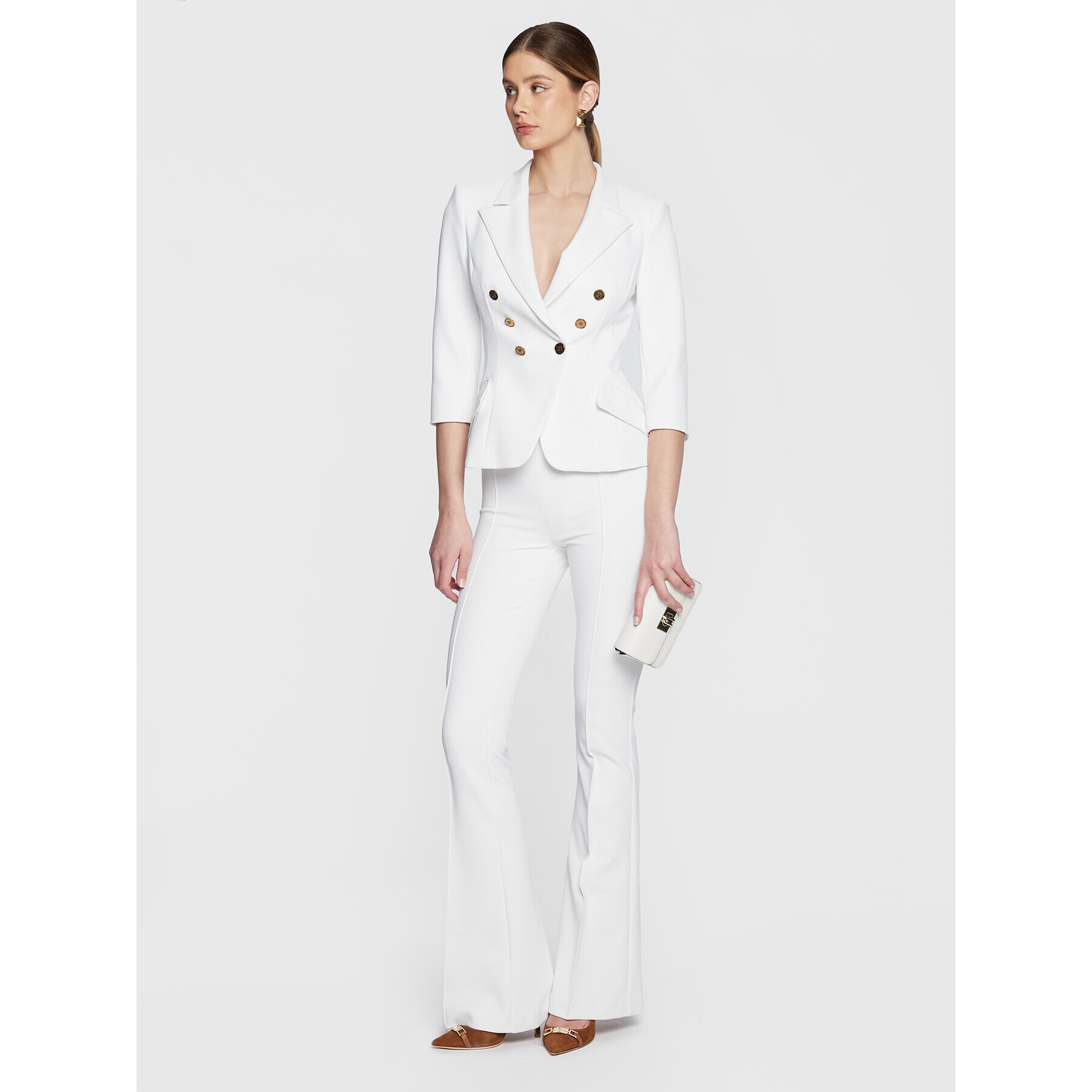 Elisabetta Franchi Сако GI-045-31E2-V560 Бял Slim Fit - Pepit.bg