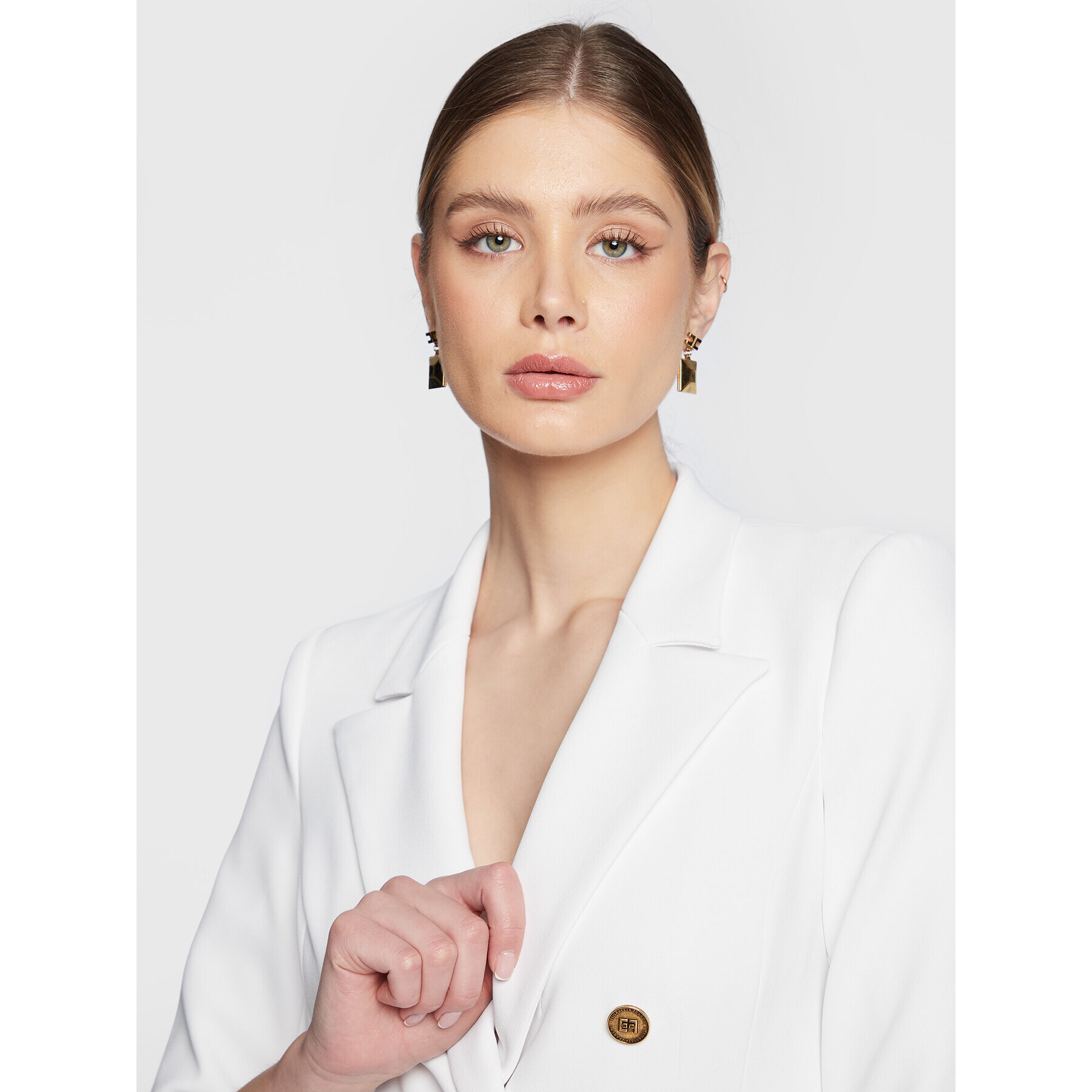 Elisabetta Franchi Сако GI-045-31E2-V560 Бял Slim Fit - Pepit.bg