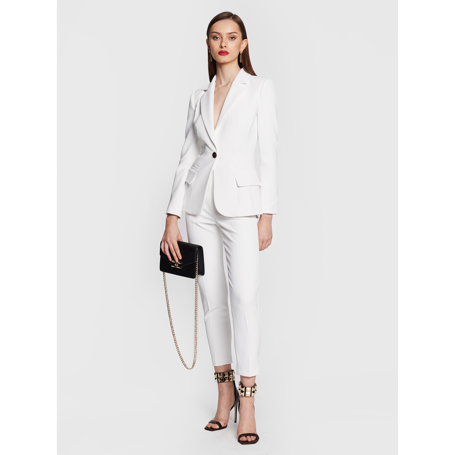 Elisabetta Franchi Сако GI-047-31E2-V450 Бял Slim Fit - Pepit.bg