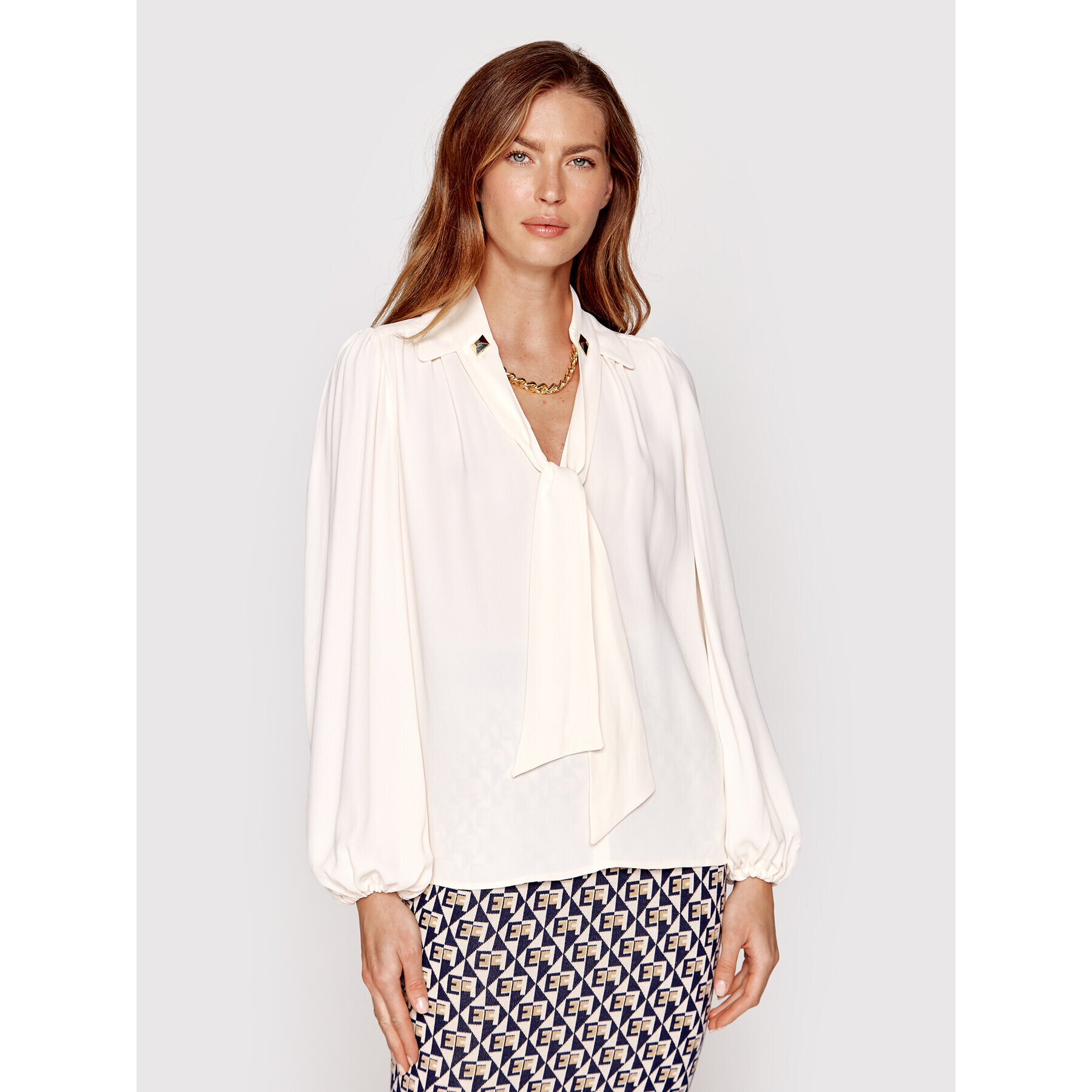 Elisabetta Franchi Блуза CA-002-26E2-V320 Бял Regular Fit - Pepit.bg