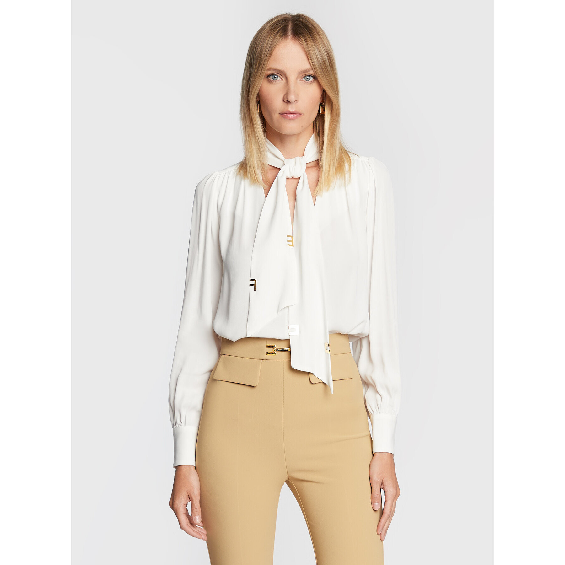 Elisabetta Franchi Блуза CA-009-26E2-V290 Бял Regular Fit - Pepit.bg