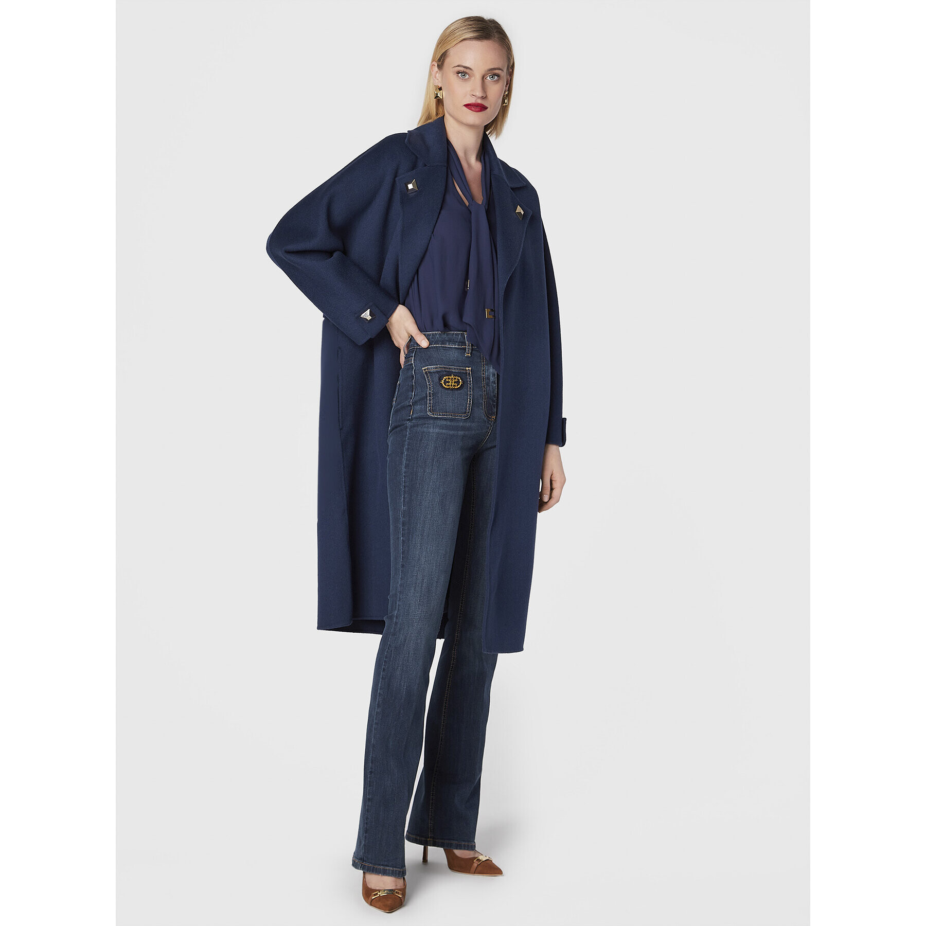 Elisabetta Franchi Блуза CA-009-26E2-V290 Тъмносин Regular Fit - Pepit.bg