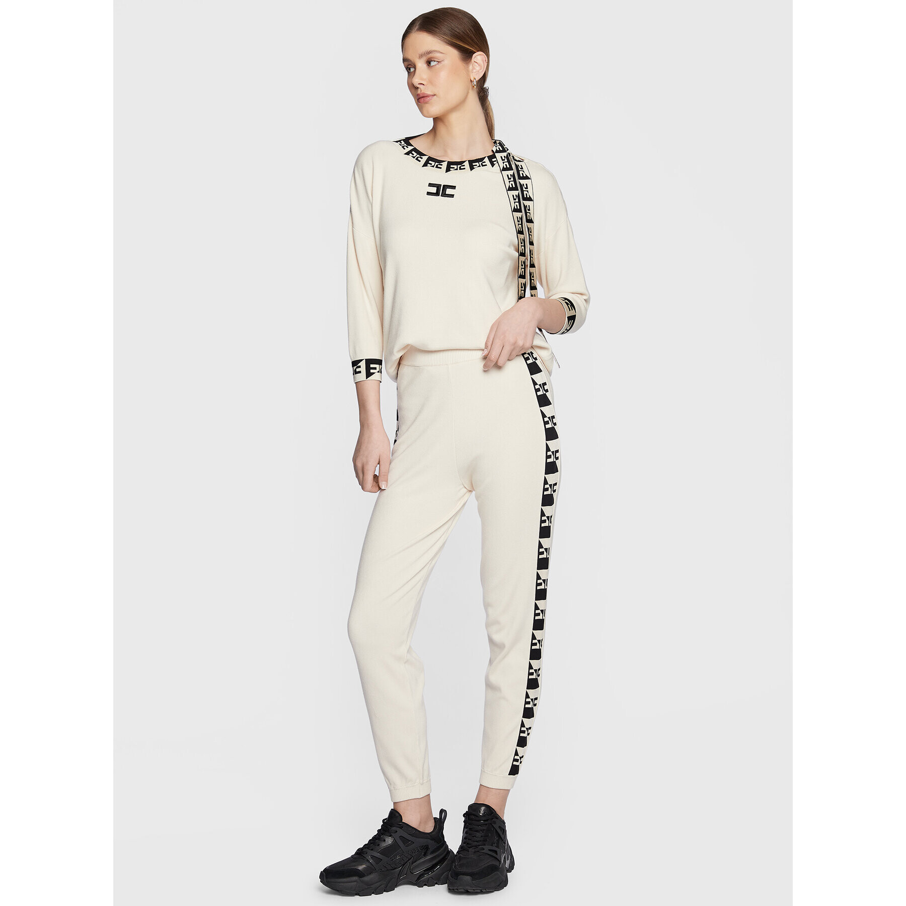 Elisabetta Franchi Долнище анцуг KP-35S-31E2-V340 Екрю Loose Fit - Pepit.bg