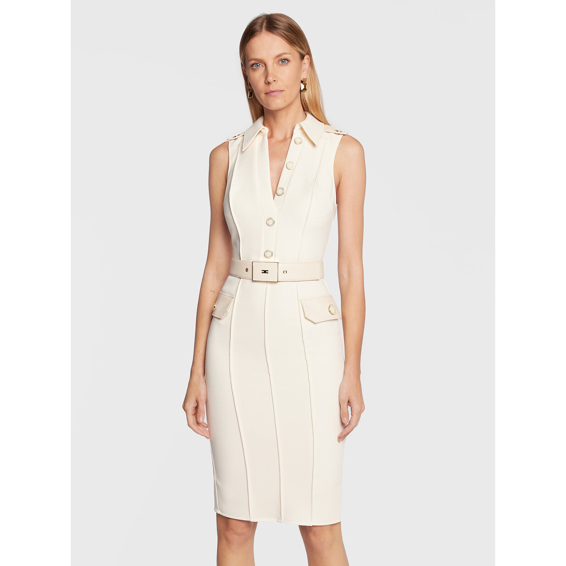 Elisabetta Franchi Ежедневна рокля AB-262-27E2-V460 Екрю Slim Fit - Pepit.bg