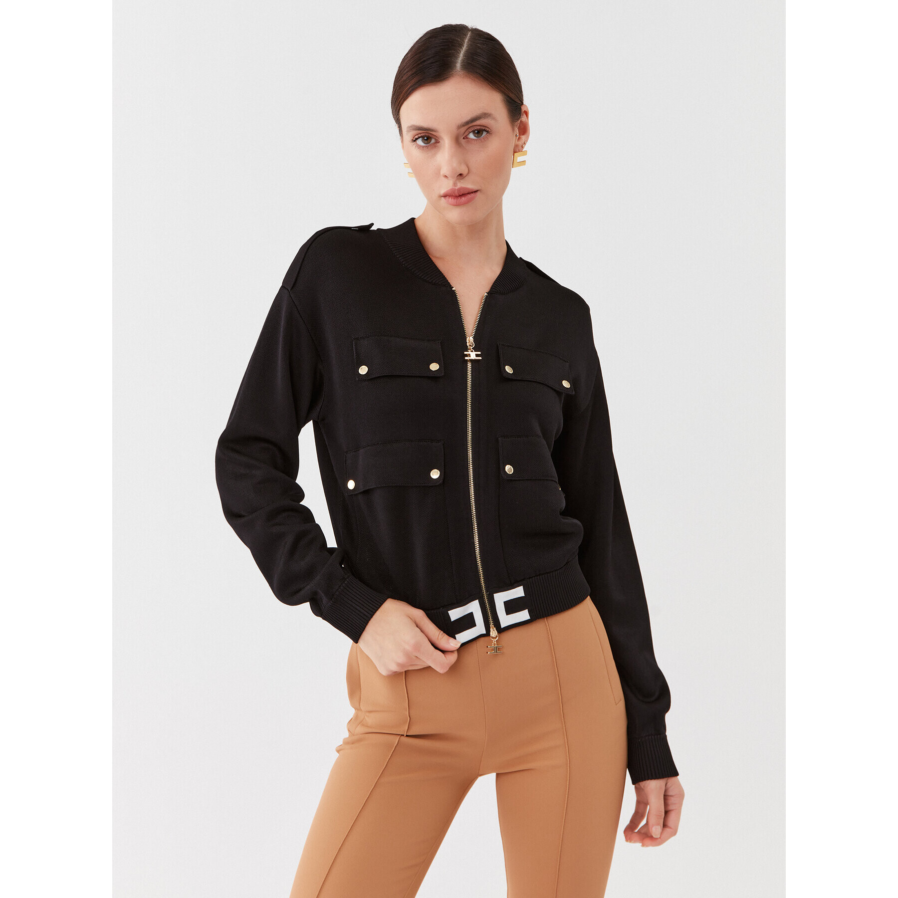 Elisabetta Franchi Яке бомбър MK-73S-36E2-V420 Черен Regular Fit - Pepit.bg