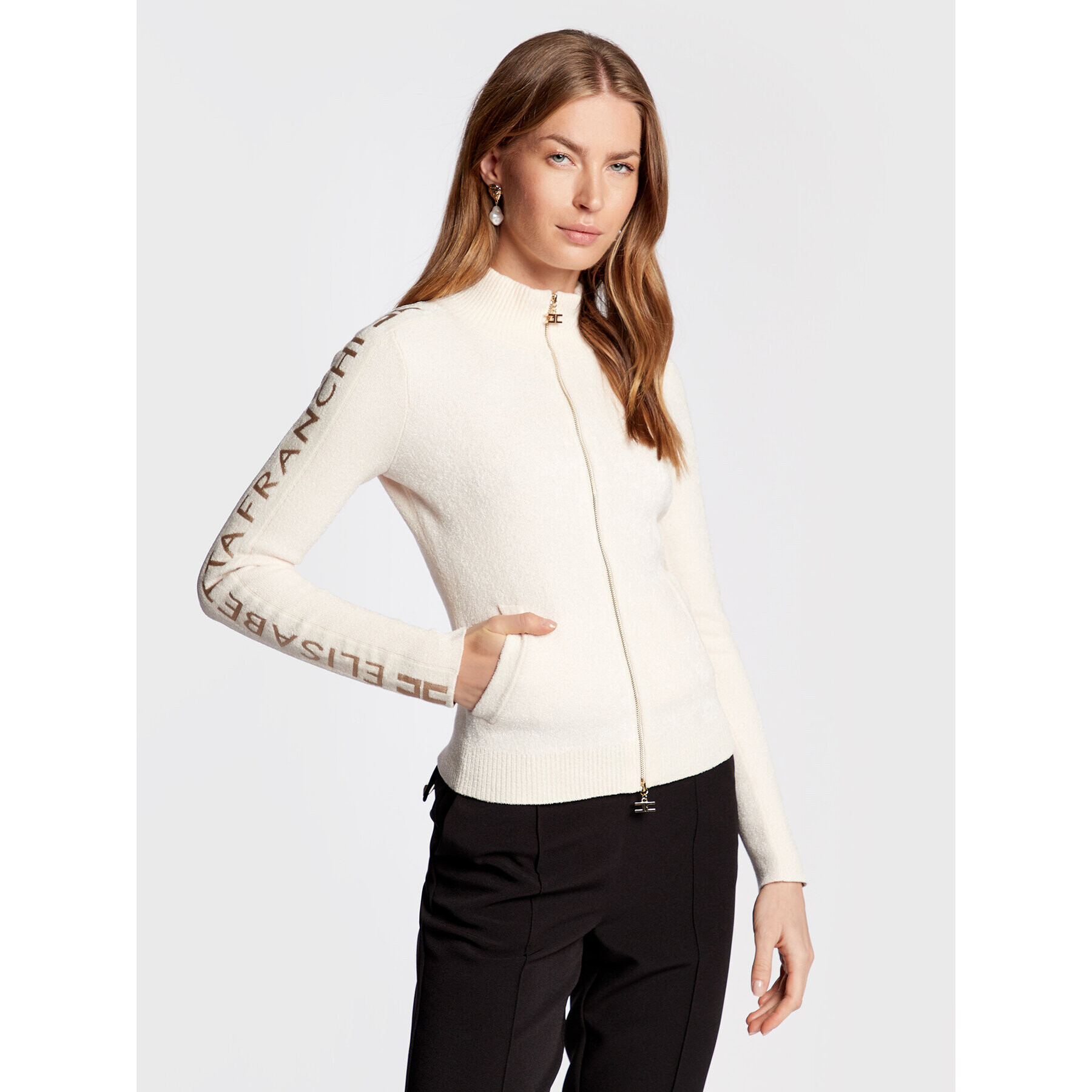 Elisabetta Franchi Кардиган MK-44S-26E2-V370 Бежов Slim Fit - Pepit.bg