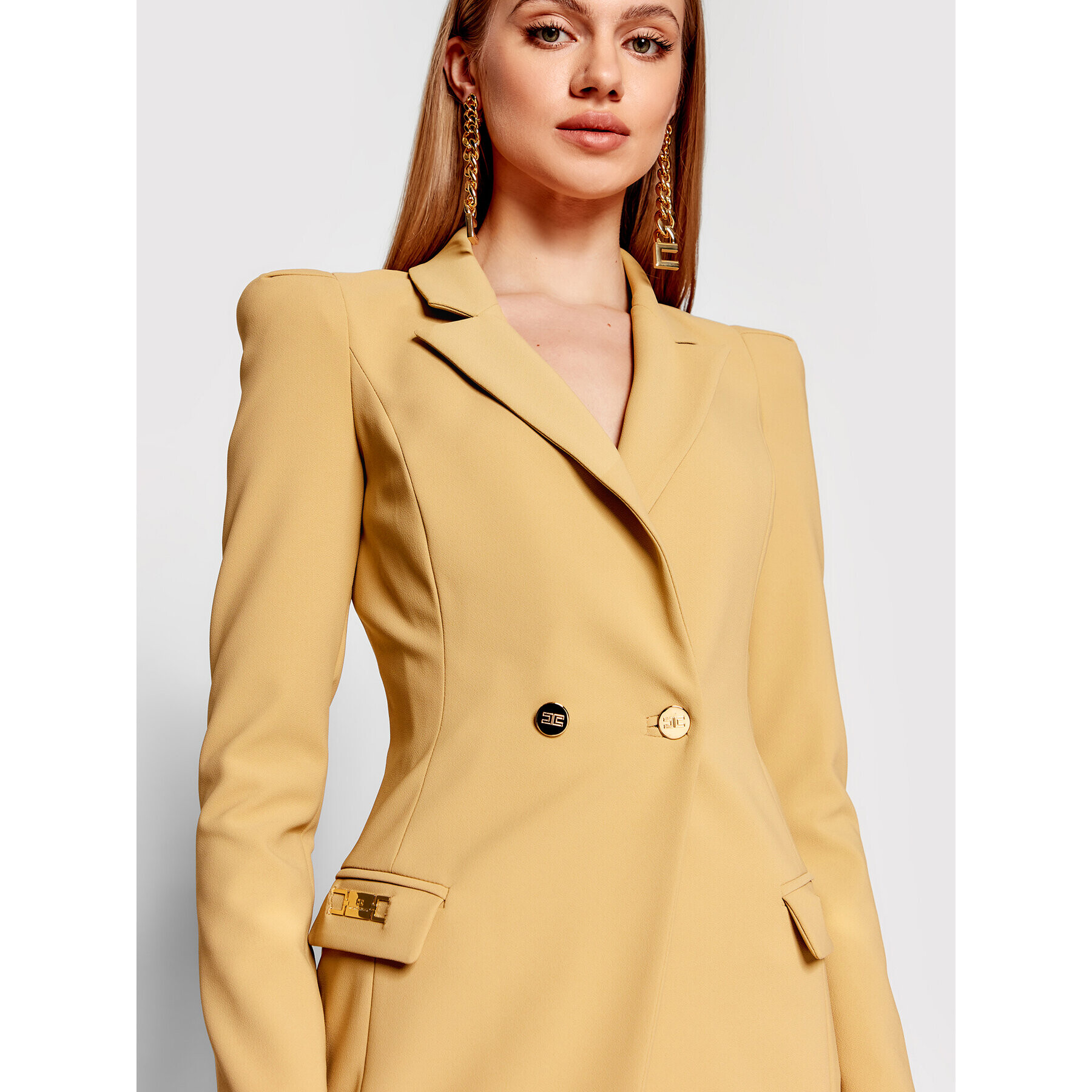 Elisabetta Franchi Коктейлна рокля AB-069-21E2-V450 Бежов Slim Fit - Pepit.bg