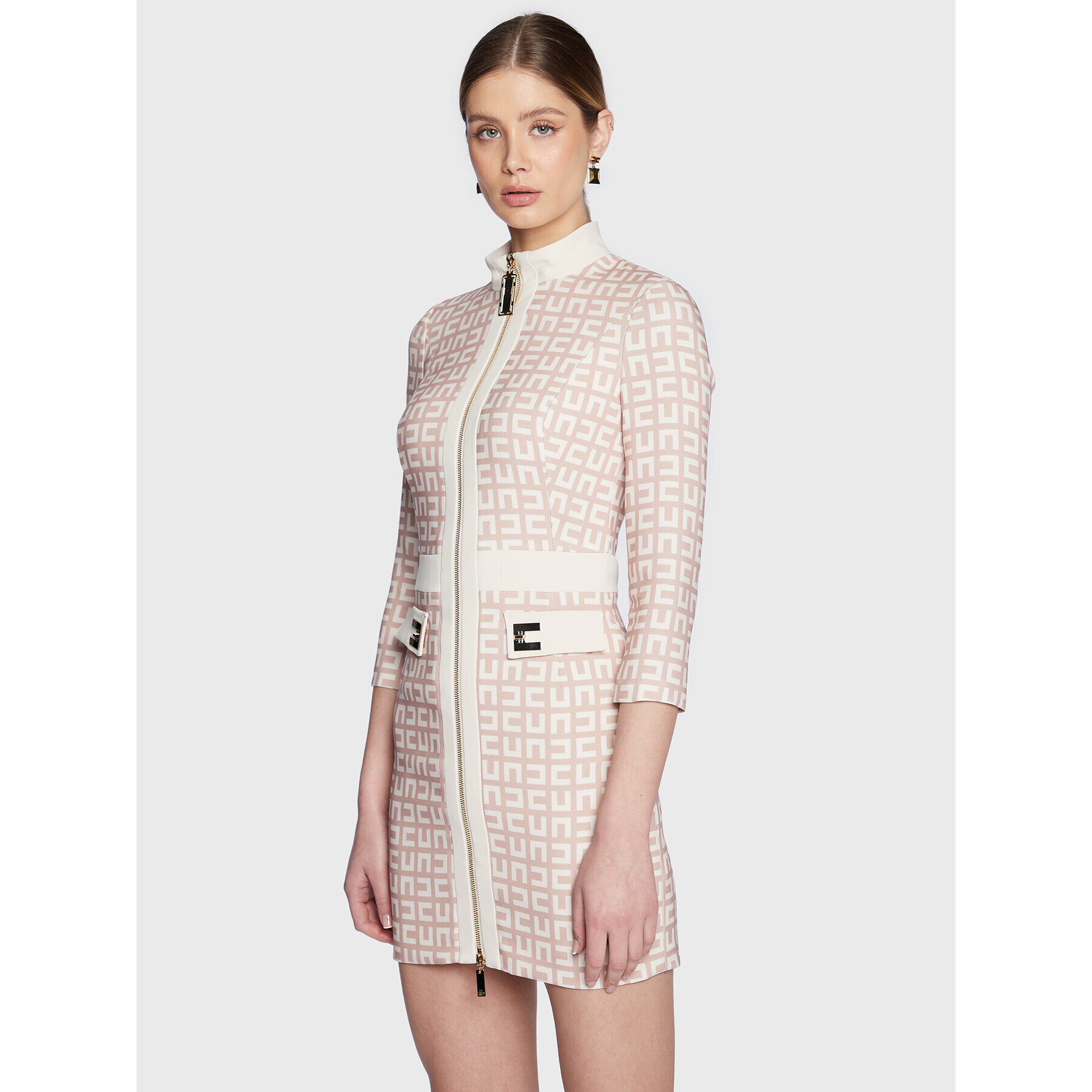 Elisabetta Franchi Коктейлна рокля AB-339-31E2-V460 Бежов Slim Fit - Pepit.bg