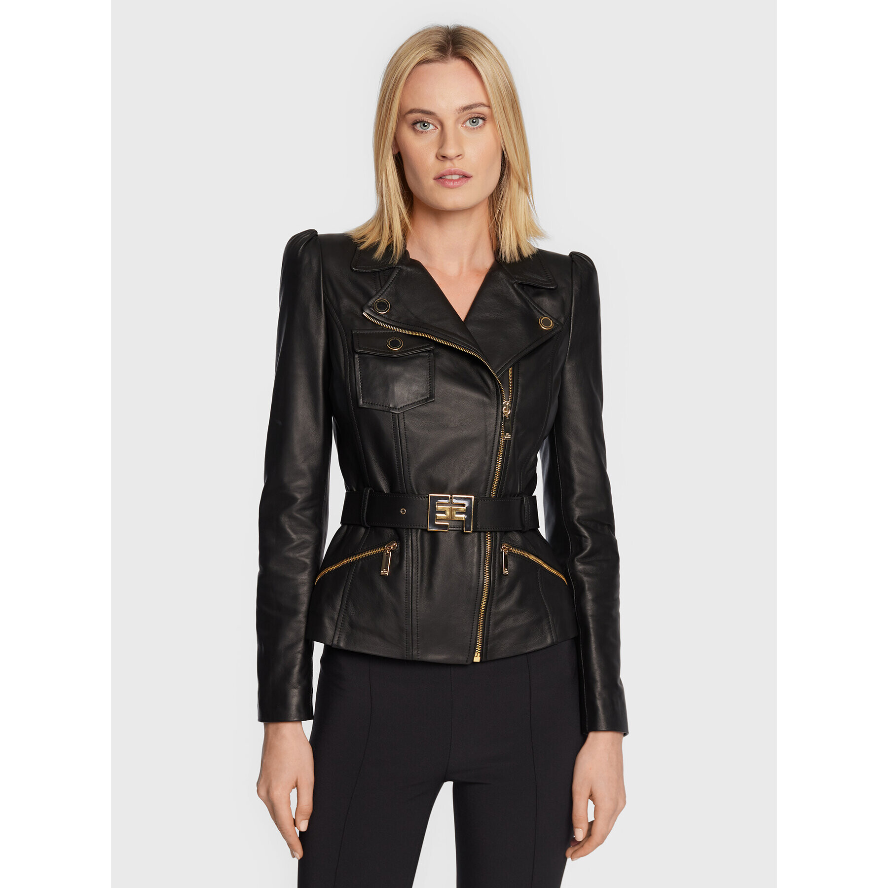 Elisabetta Franchi Кожено яке GD-21Z-26E2-V1000 Черен Slim Fit - Pepit.bg