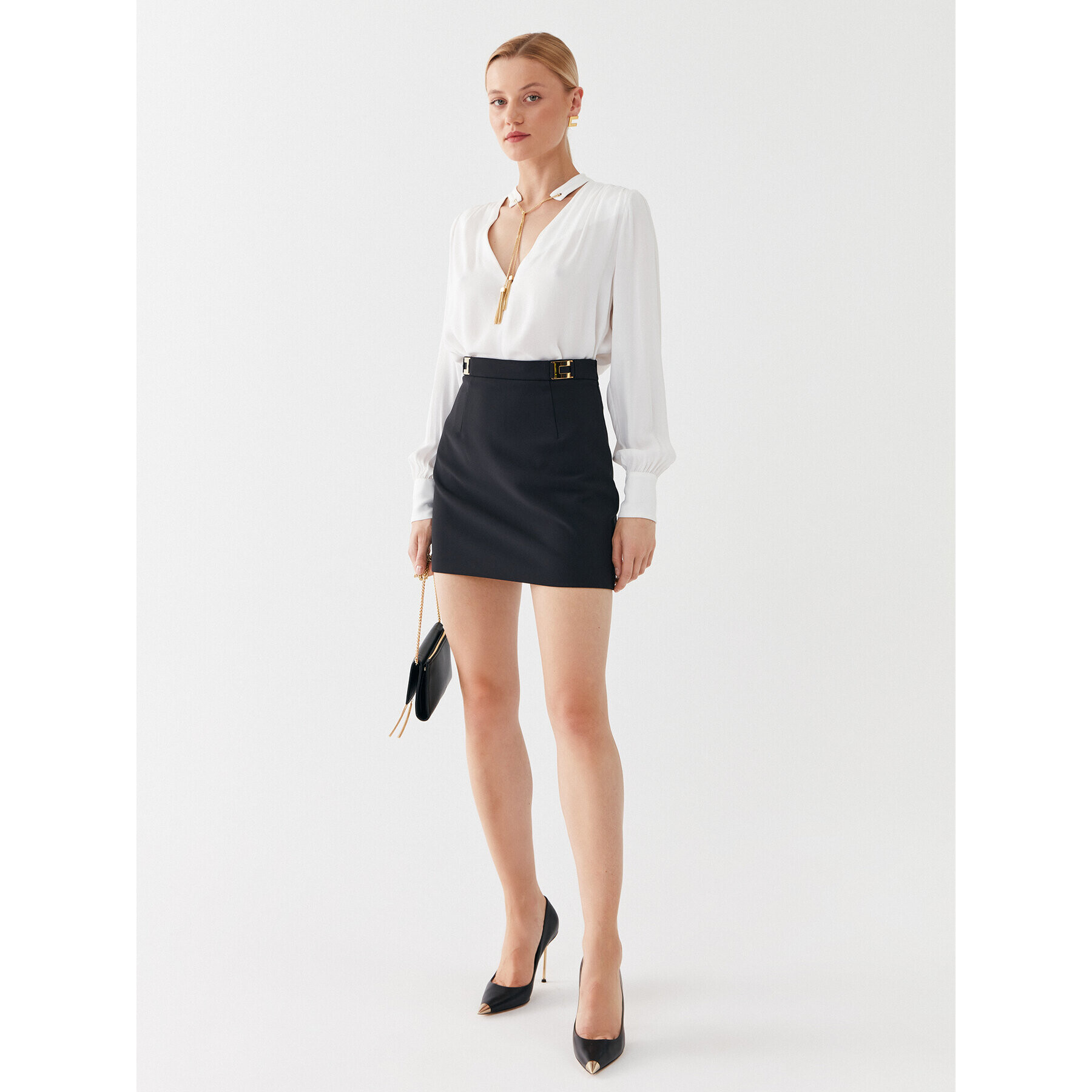 Elisabetta Franchi Мини пола GO-018-36E2-V220 Черен Regular Fit - Pepit.bg