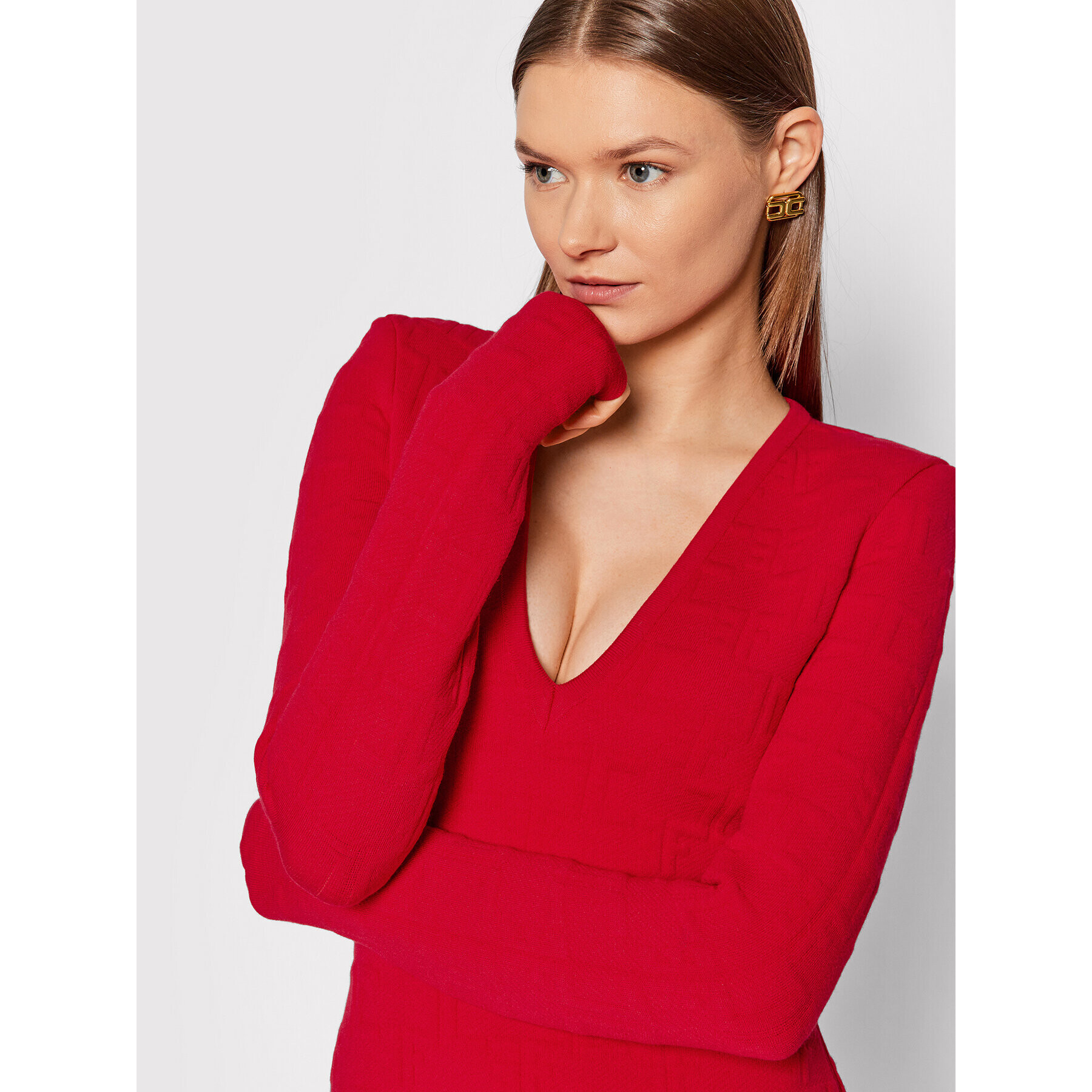 Elisabetta Franchi Плетена рокля AM-26Q-16E2-V490 Червен Slim Fit - Pepit.bg