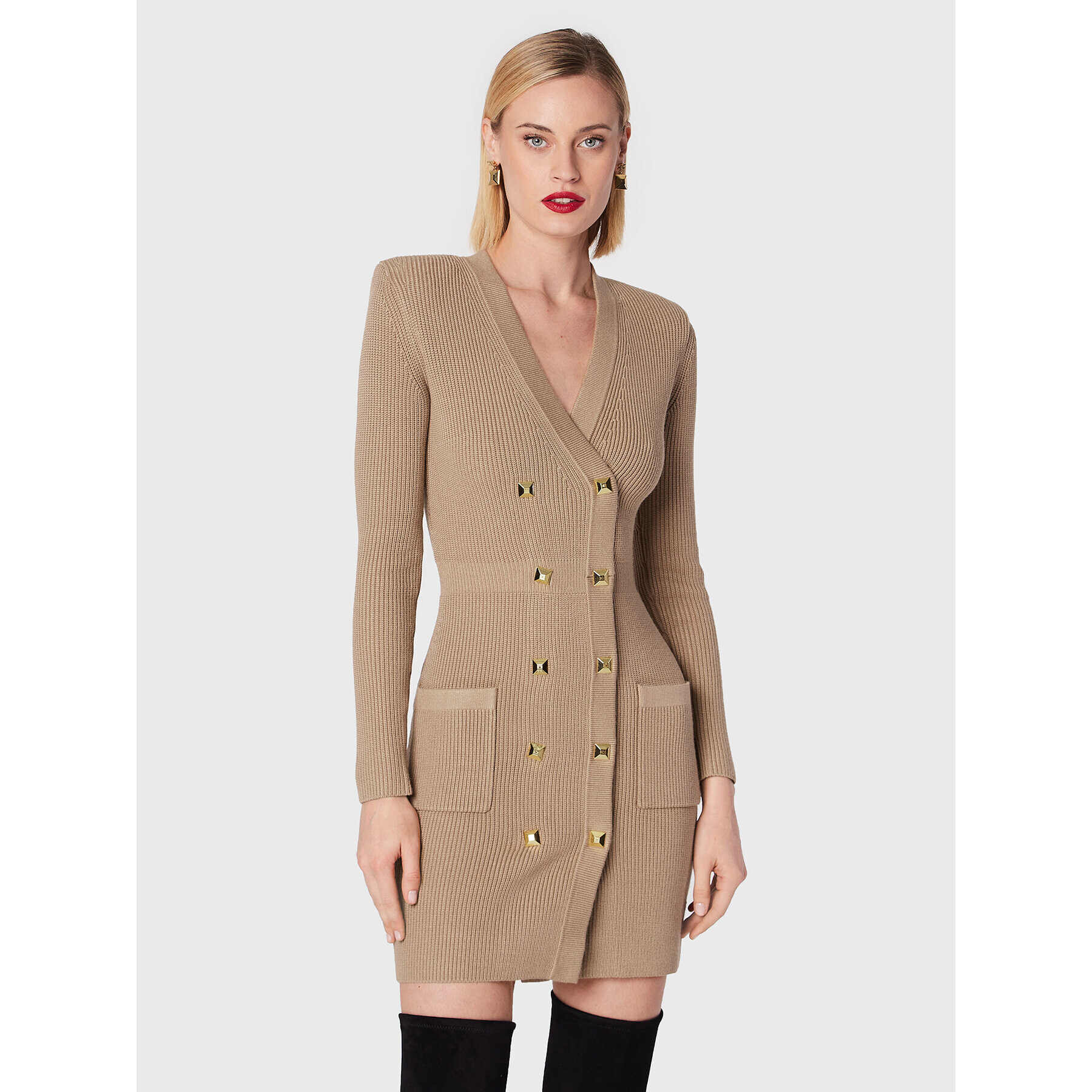 Elisabetta Franchi Плетена рокля AM-39S-26E2-V500 Бежов Slim Fit - Pepit.bg