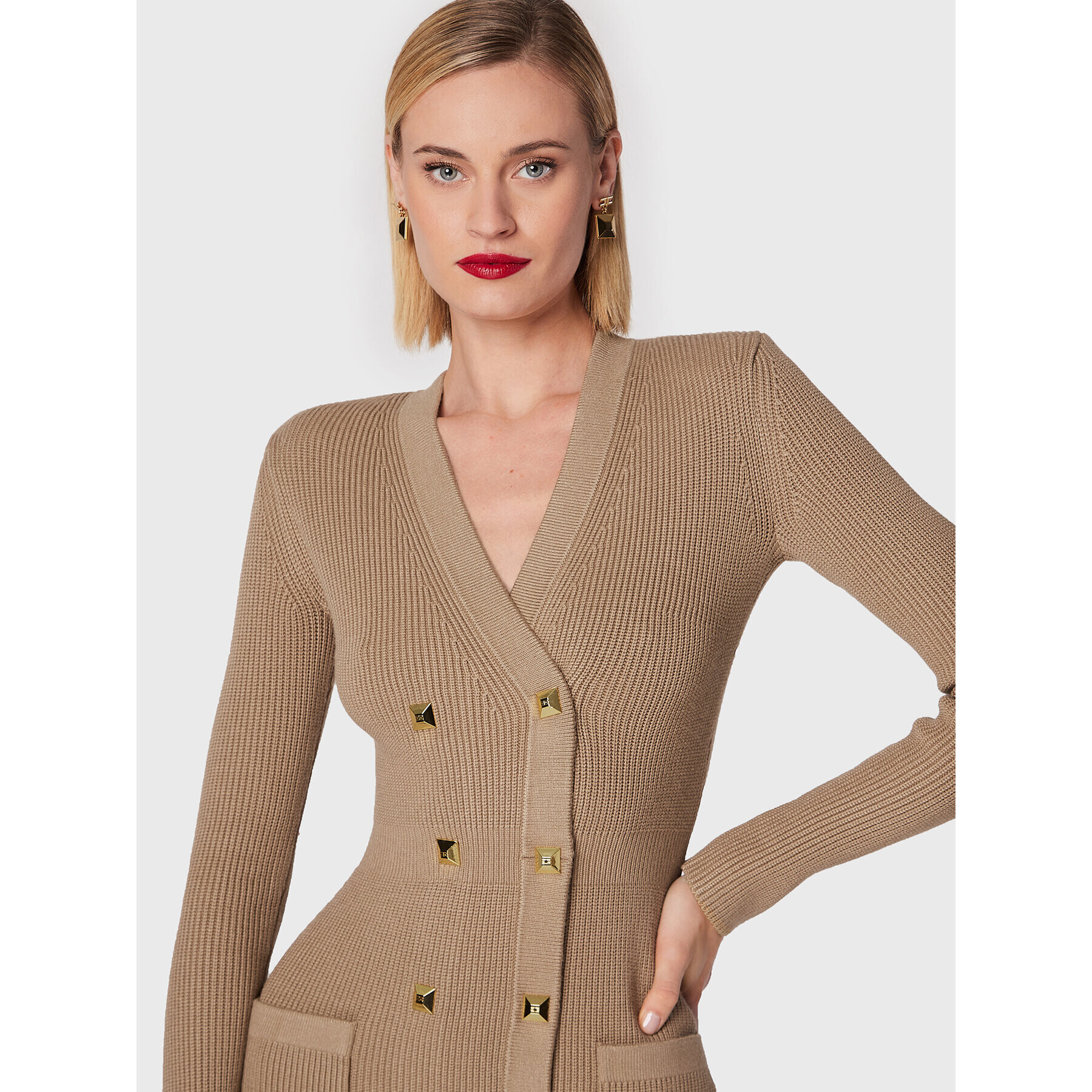 Elisabetta Franchi Плетена рокля AM-39S-26E2-V500 Бежов Slim Fit - Pepit.bg