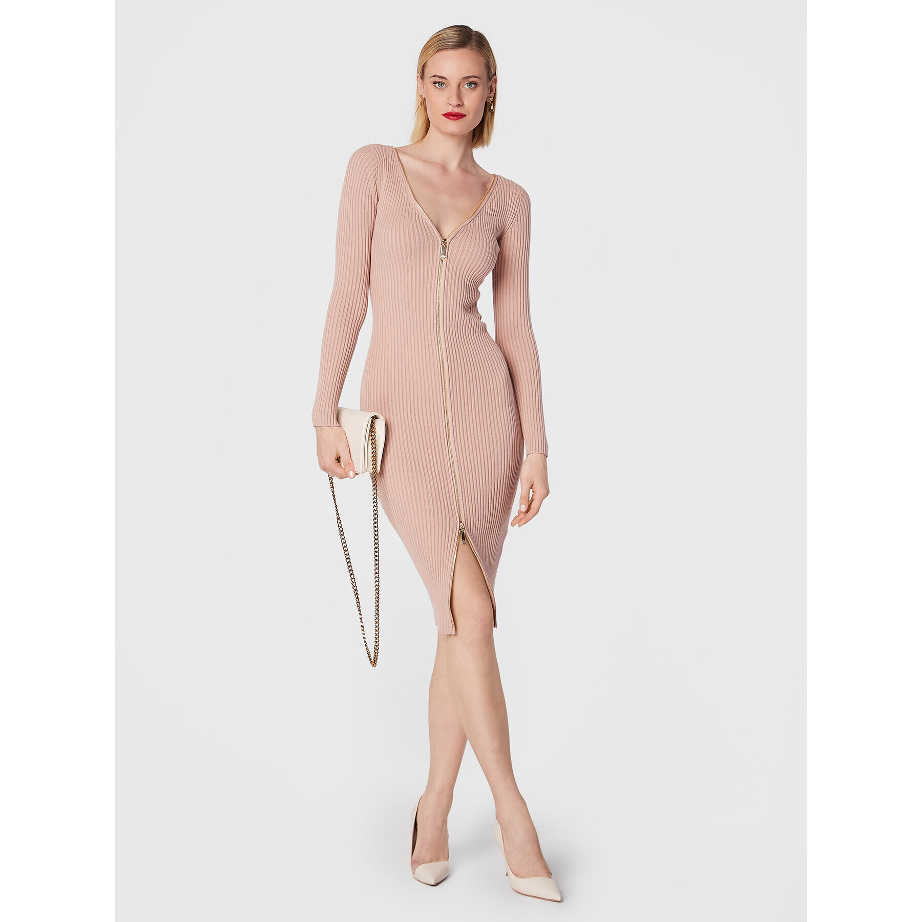 Elisabetta Franchi Плетена рокля AM-51T-26E2-V520 Бежов Slim Fit - Pepit.bg