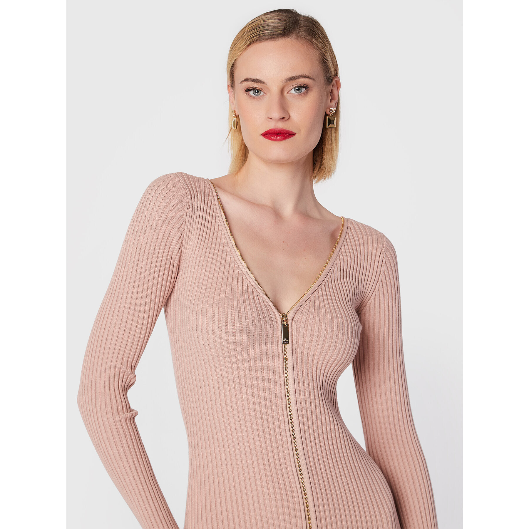 Elisabetta Franchi Плетена рокля AM-51T-26E2-V520 Бежов Slim Fit - Pepit.bg