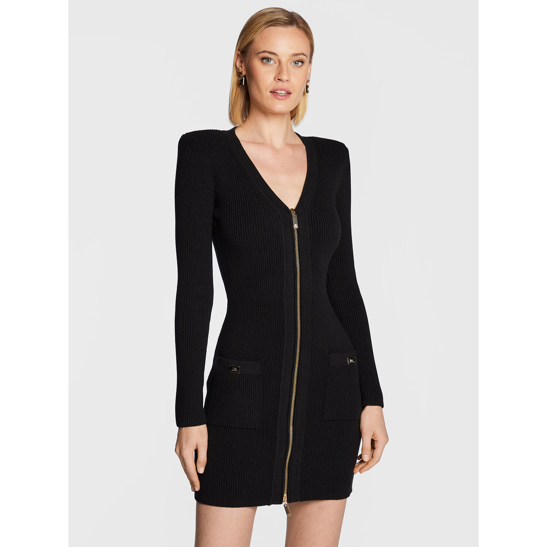 Elisabetta Franchi Плетена рокля AM-65T-26E2-V550 Черен Slim Fit - Pepit.bg