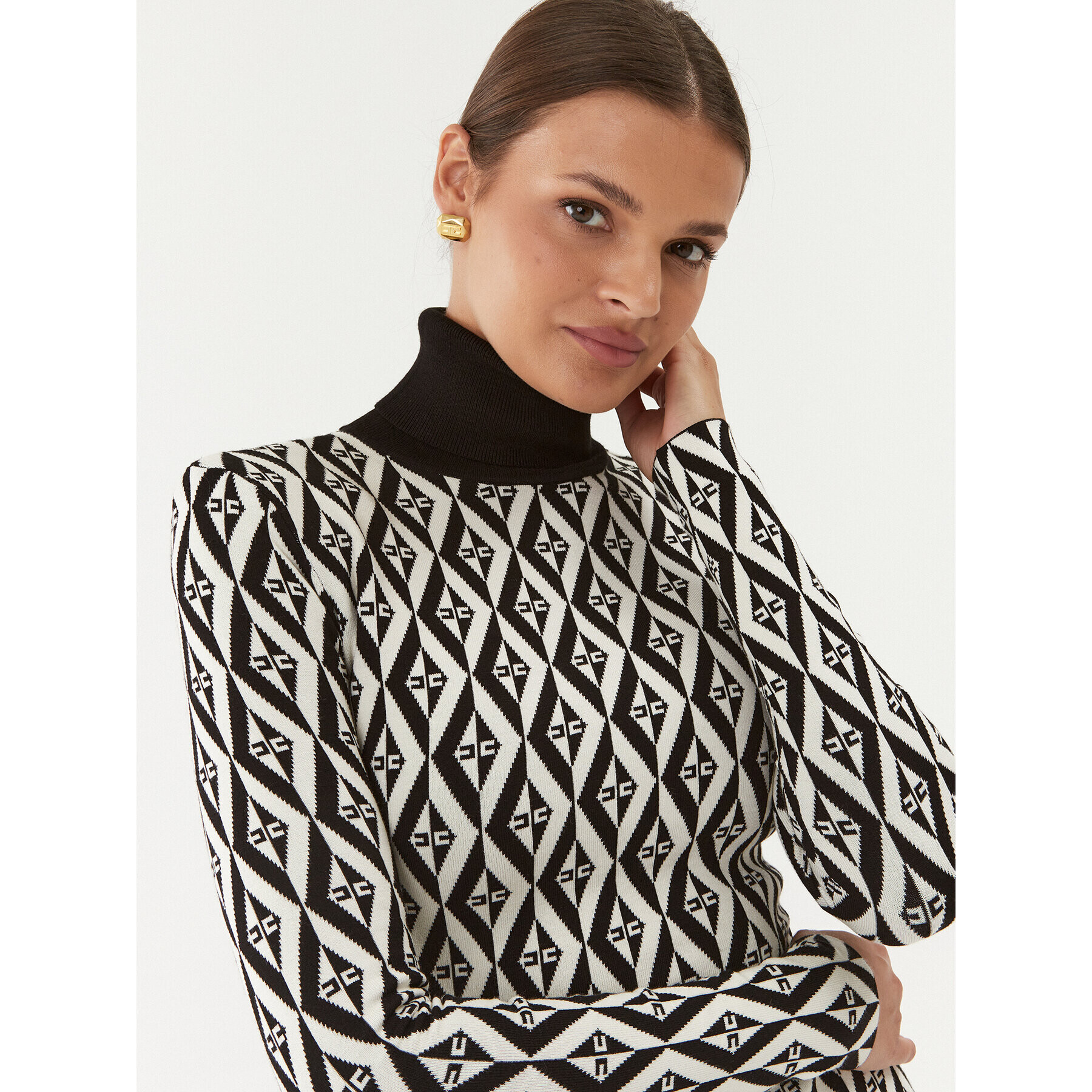 Elisabetta Franchi Плетена рокля AM-98B-36E2-V340 Бял Slim Fit - Pepit.bg