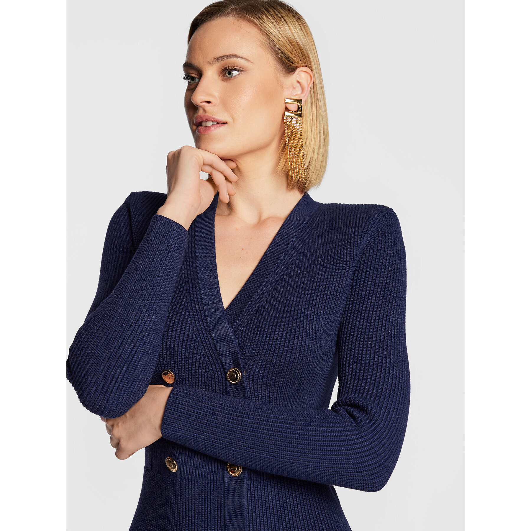 Elisabetta Franchi Плетена рокля AM-61S-26E2-V500 Тъмносин Slim Fit - Pepit.bg