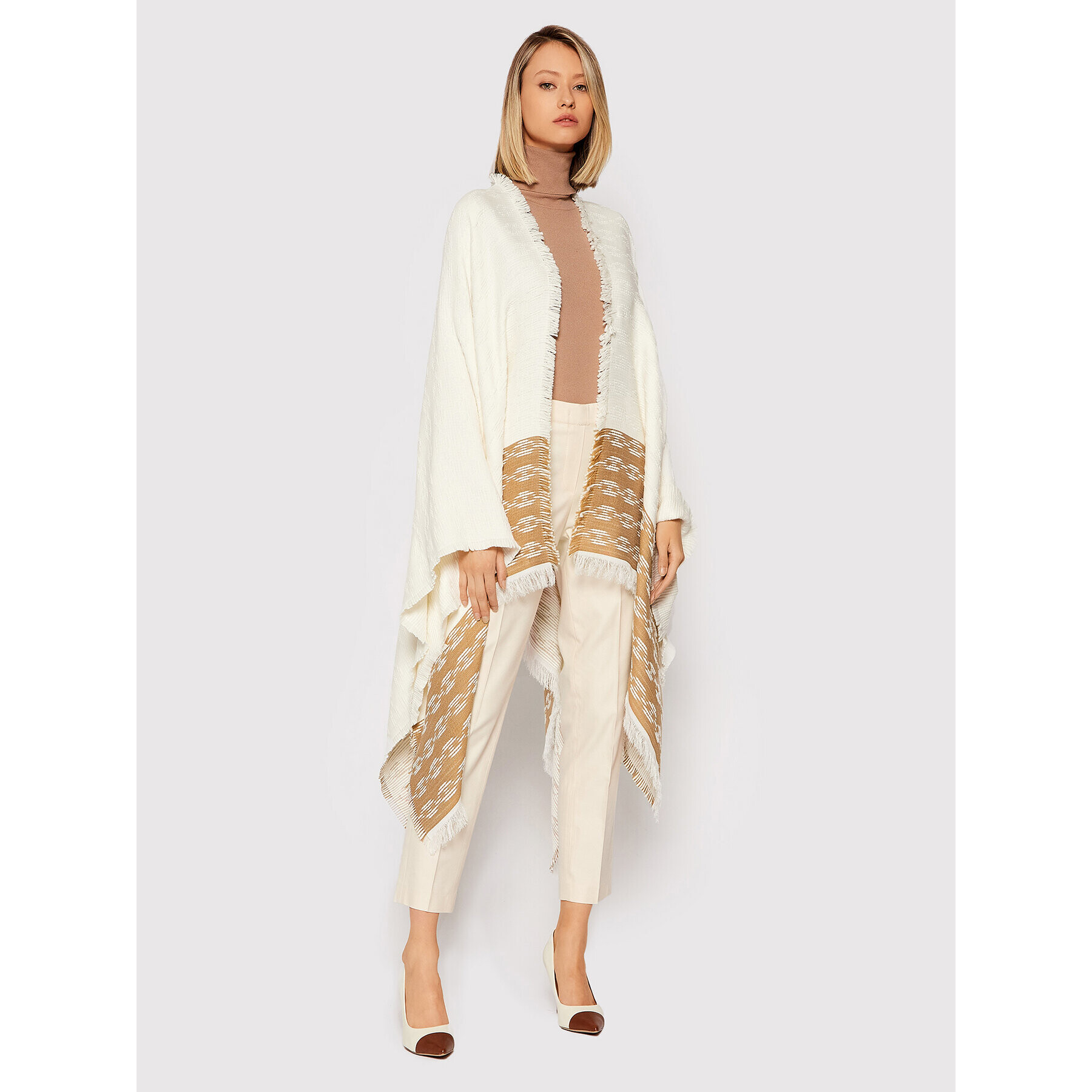 Elisabetta Franchi Пончо MT-01F-16E2-V250 Бял Regular Fit - Pepit.bg