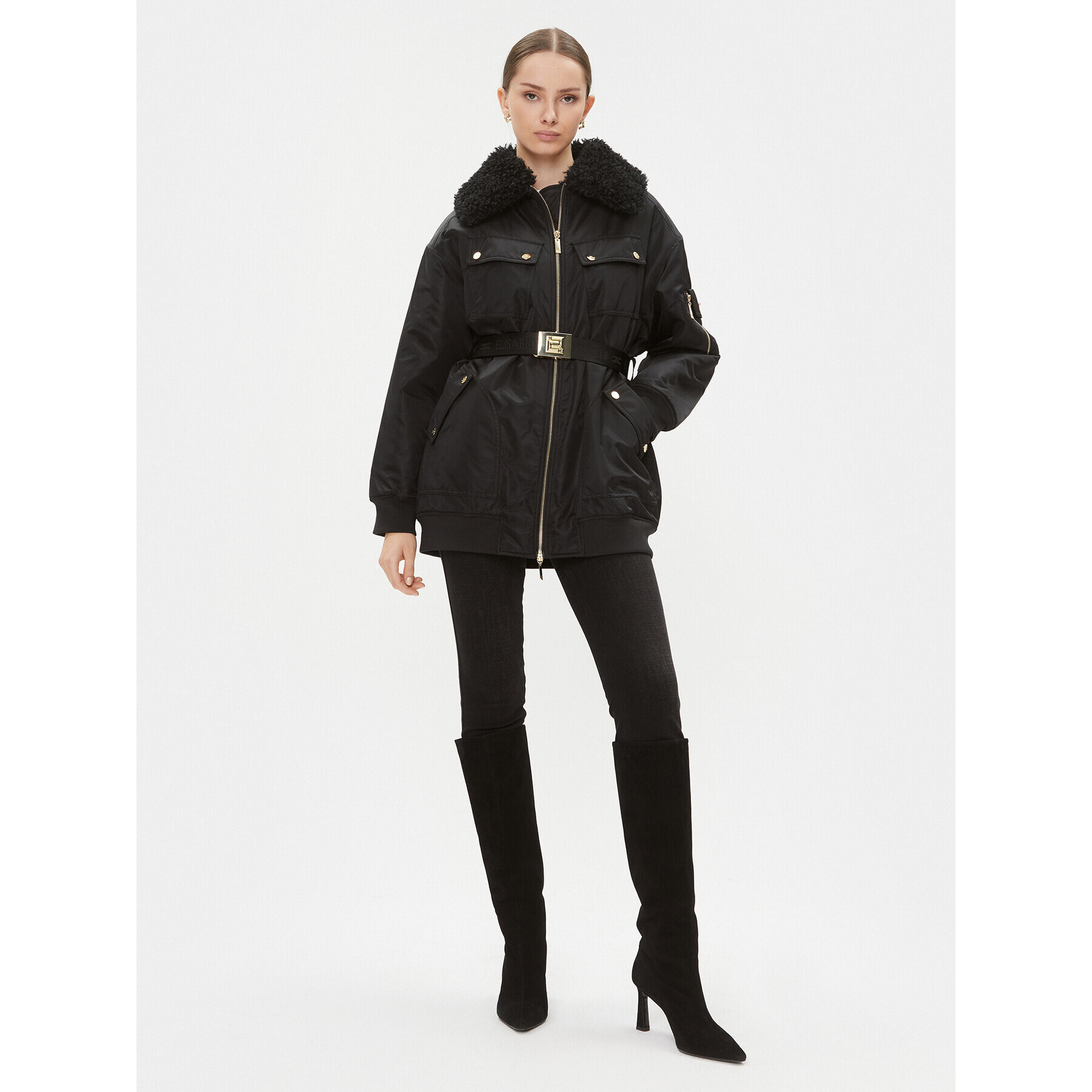 Elisabetta Franchi Преходно яке PI-57D-36E2-V760 Черен Regular Fit - Pepit.bg