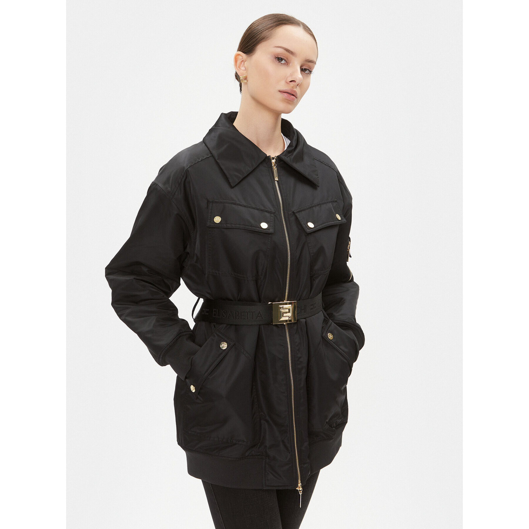 Elisabetta Franchi Преходно яке PI-57D-36E2-V760 Черен Regular Fit - Pepit.bg