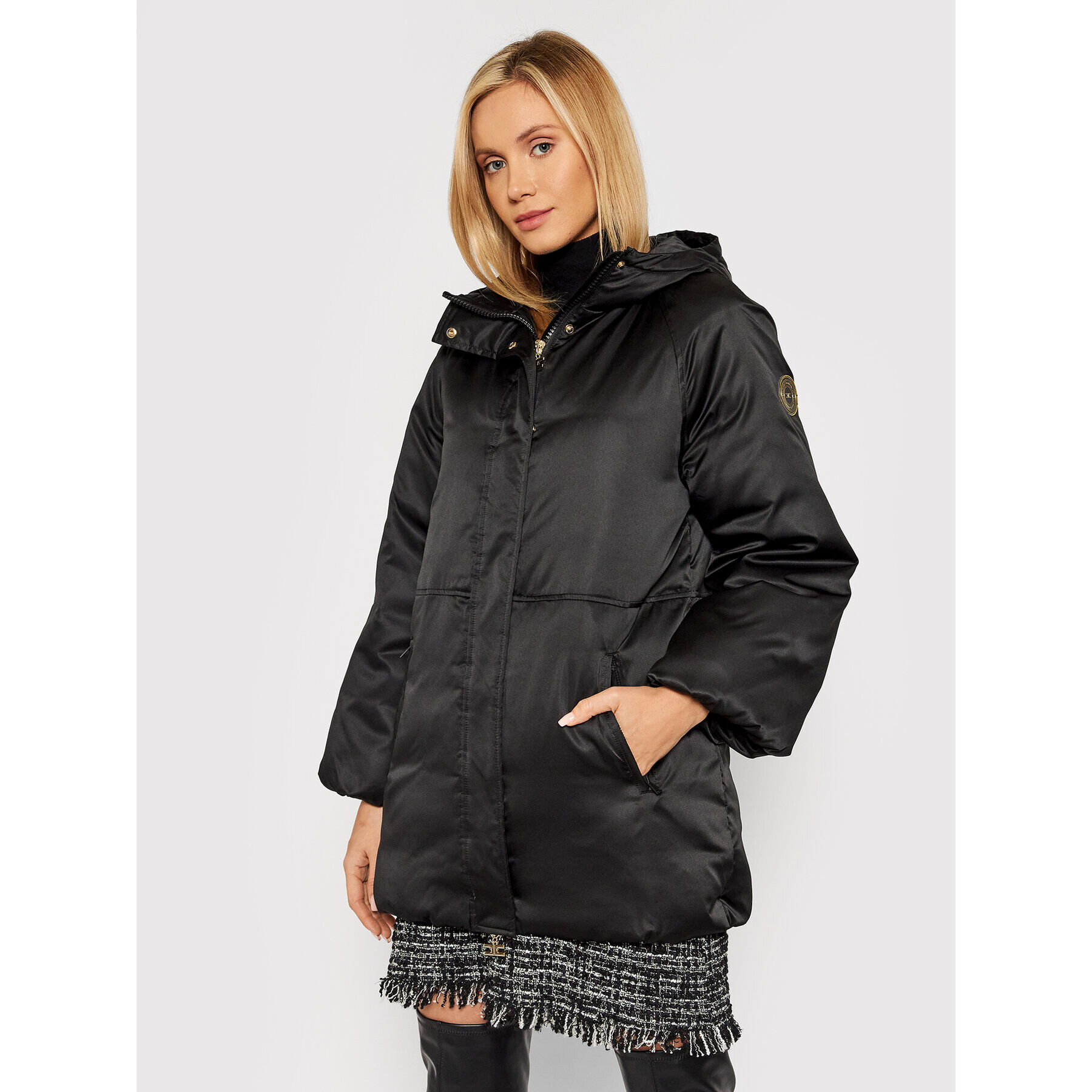 Elisabetta Franchi Пухено яке PI-35Z-16E2-V440 Черен Regular Fit - Pepit.bg