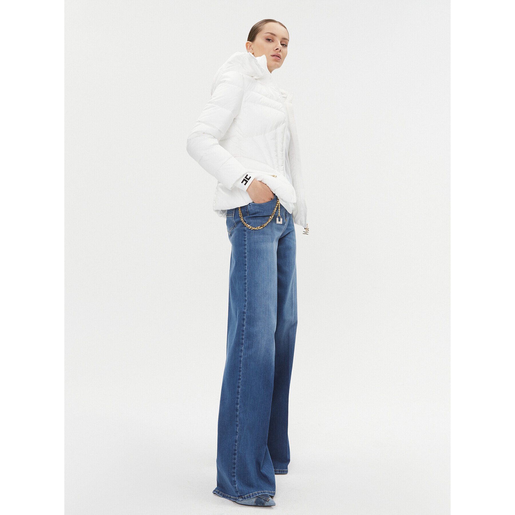 Elisabetta Franchi Пухено яке PI-59H-36E2-V590 Бял Regular Fit - Pepit.bg