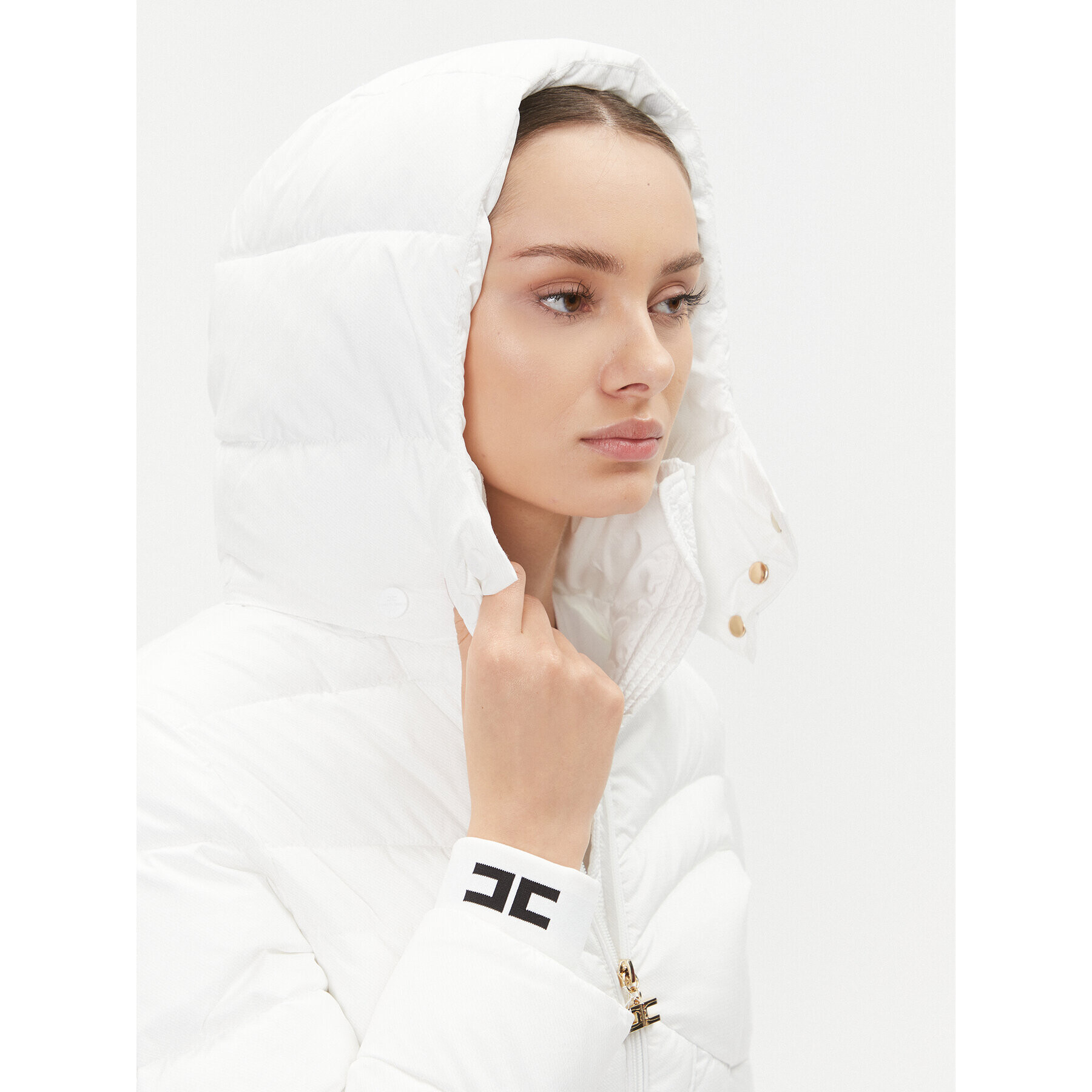 Elisabetta Franchi Пухено яке PI-59H-36E2-V590 Бял Regular Fit - Pepit.bg