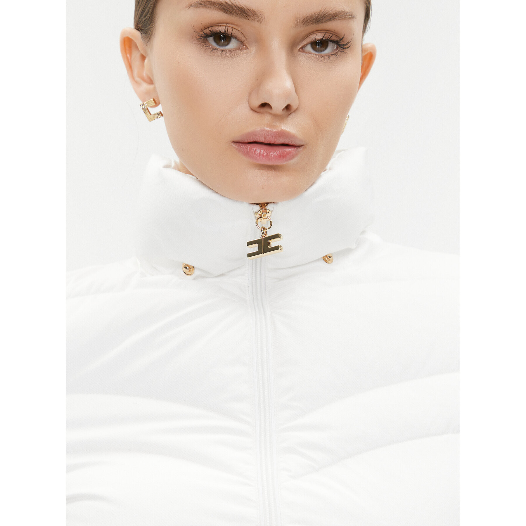 Elisabetta Franchi Пухено яке PI-59H-36E2-V590 Бял Regular Fit - Pepit.bg