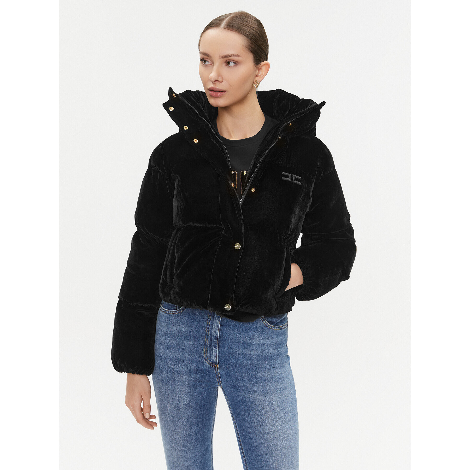 Elisabetta Franchi Пухено яке PI-62D-36E2-V540 Черен Regular Fit - Pepit.bg