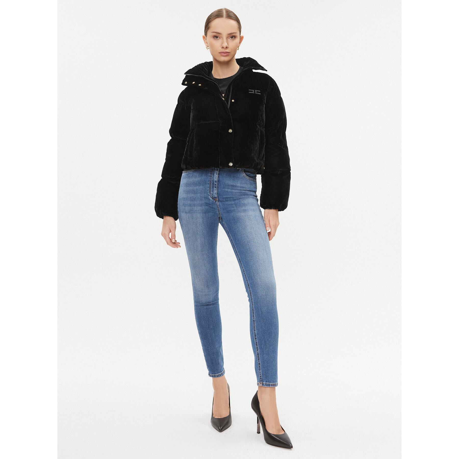 Elisabetta Franchi Пухено яке PI-62D-36E2-V540 Черен Regular Fit - Pepit.bg