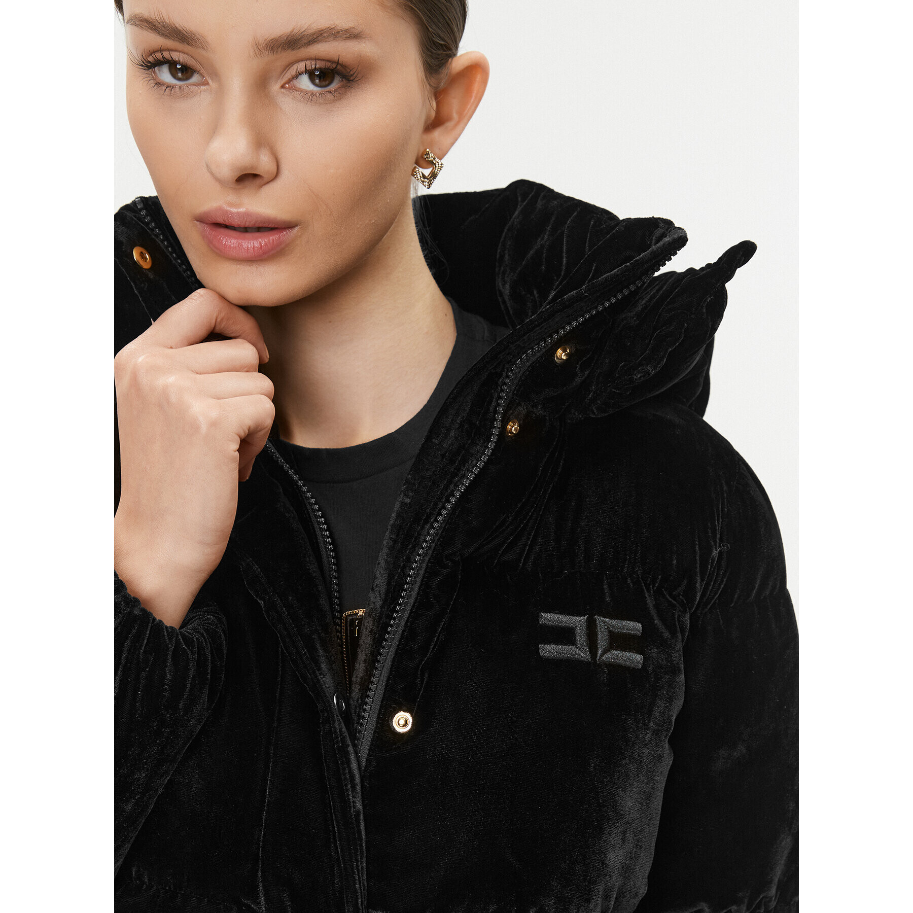 Elisabetta Franchi Пухено яке PI-62D-36E2-V540 Черен Regular Fit - Pepit.bg
