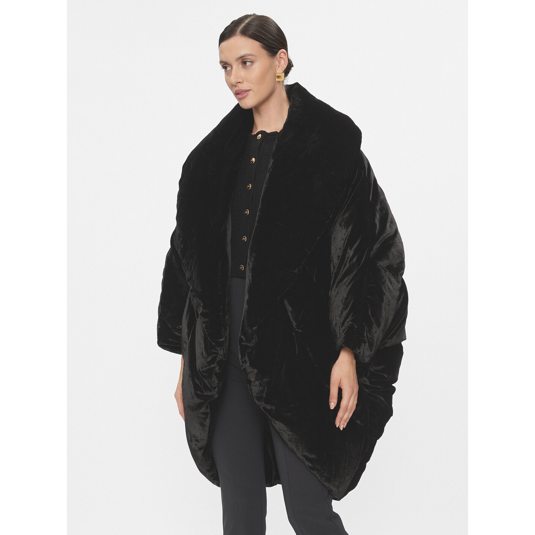 Elisabetta Franchi Пухено яке PI-66D-37E2-V700 Черен Oversize - Pepit.bg