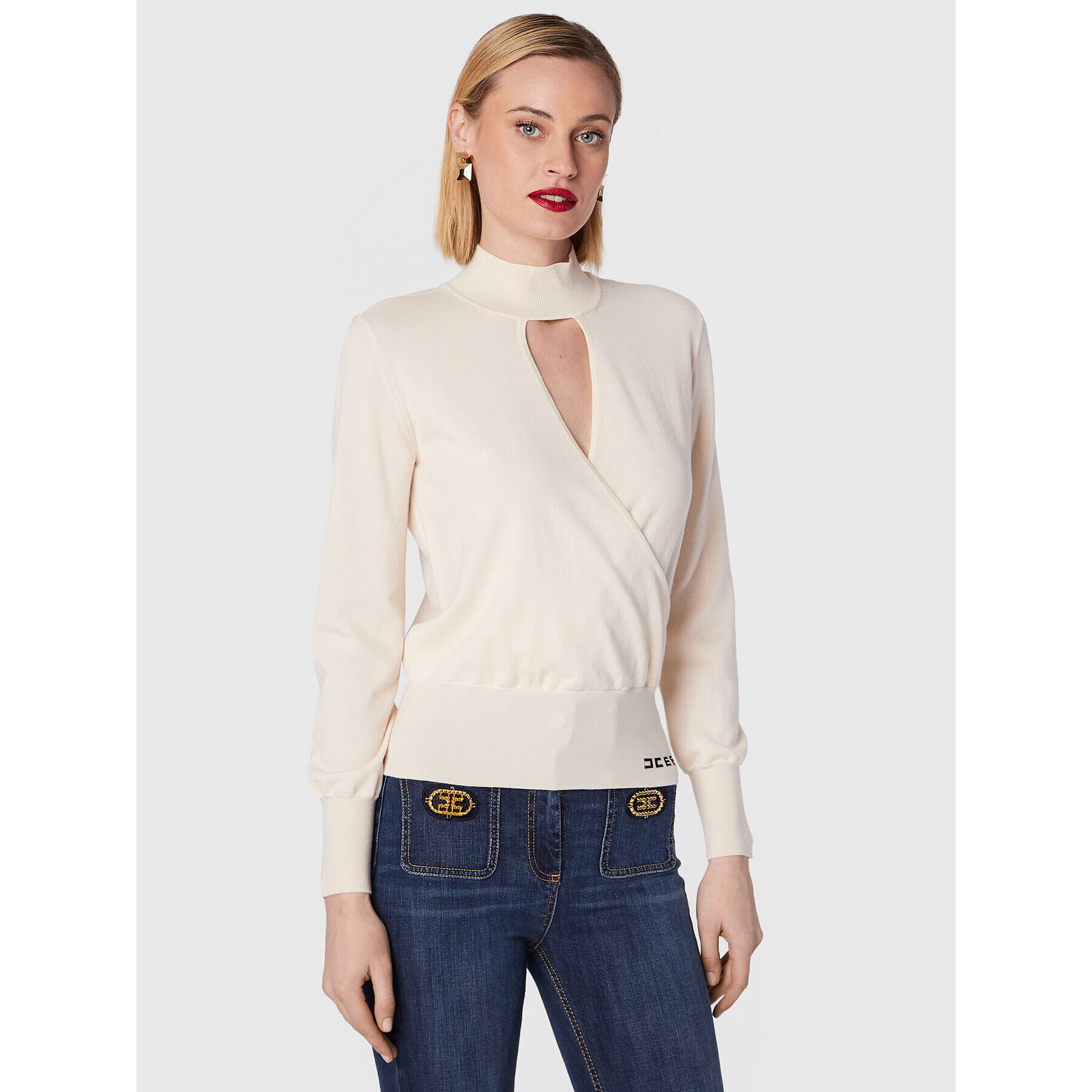 Elisabetta Franchi Пуловер MK-53S-26E2-V280 Бежов Regular Fit - Pepit.bg