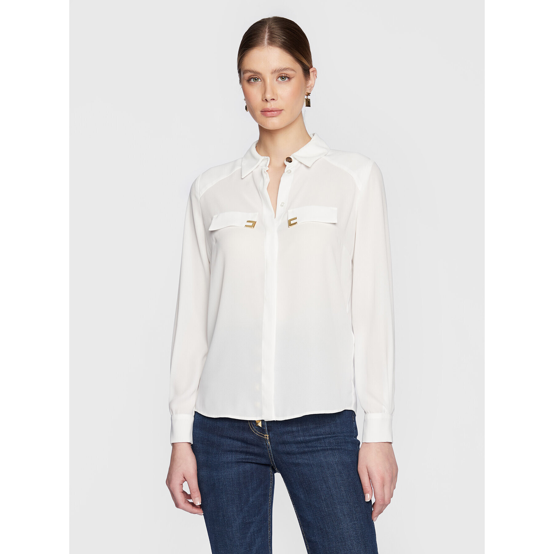 Elisabetta Franchi Риза CA-013-31E2-V300 Бял Relaxed Fit - Pepit.bg