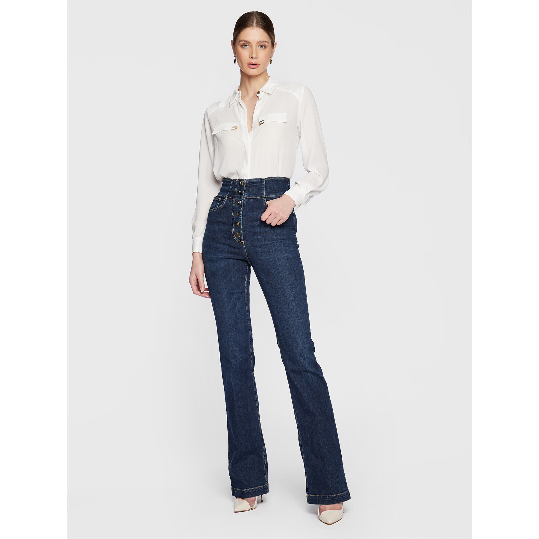Elisabetta Franchi Риза CA-013-31E2-V300 Бял Relaxed Fit - Pepit.bg